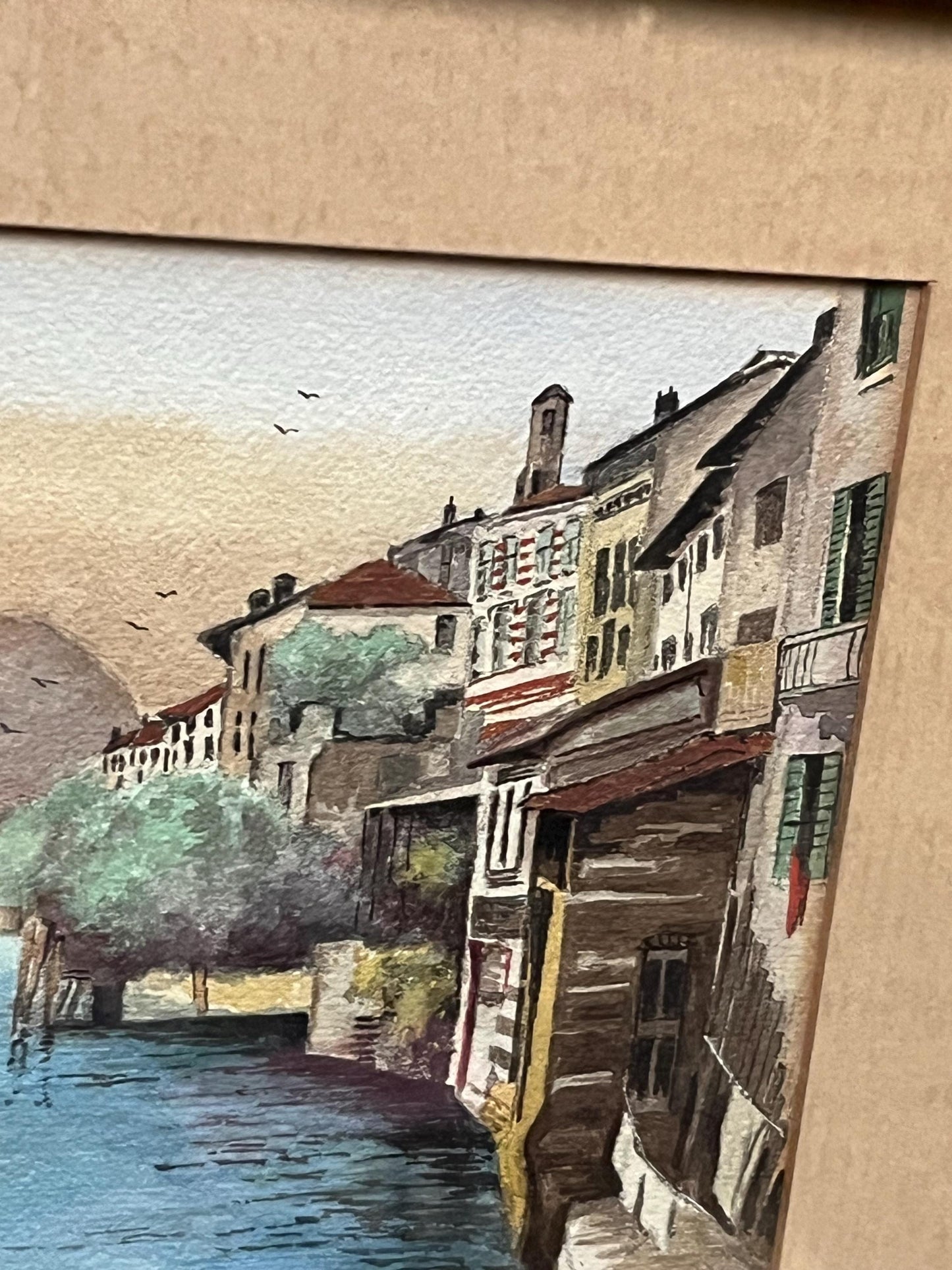 Stunning signed 1920s world tour style watercolour in beautiful gilt frame  fabulous detail and quality