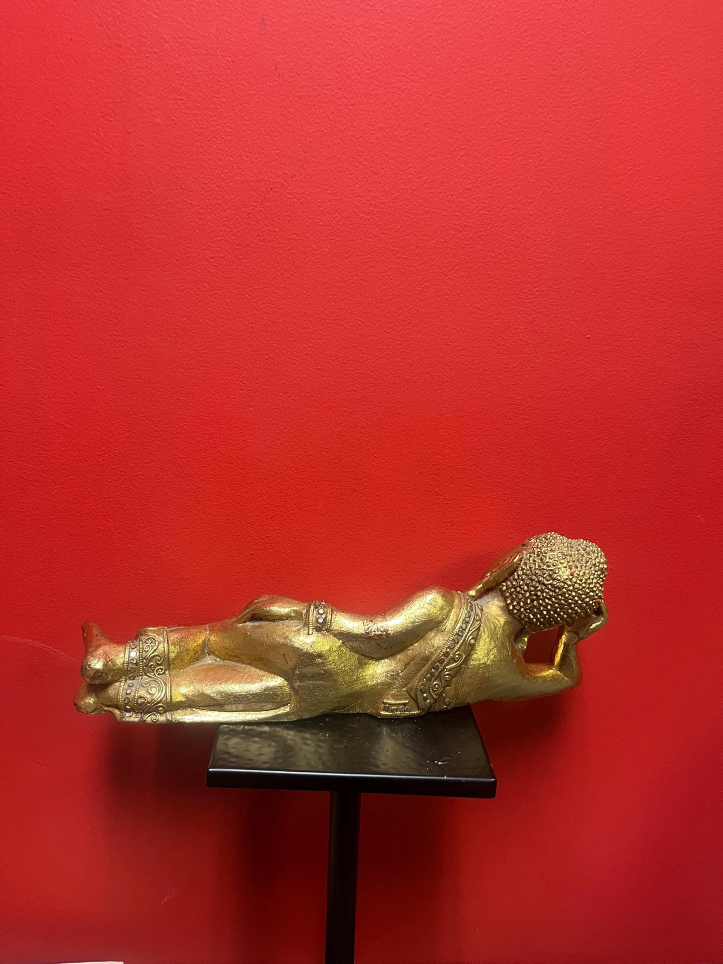 Incredible Asian 16 x 4 x 6 high wood  and gilded reclining Buddha  old piece  great condition  statement piece great value