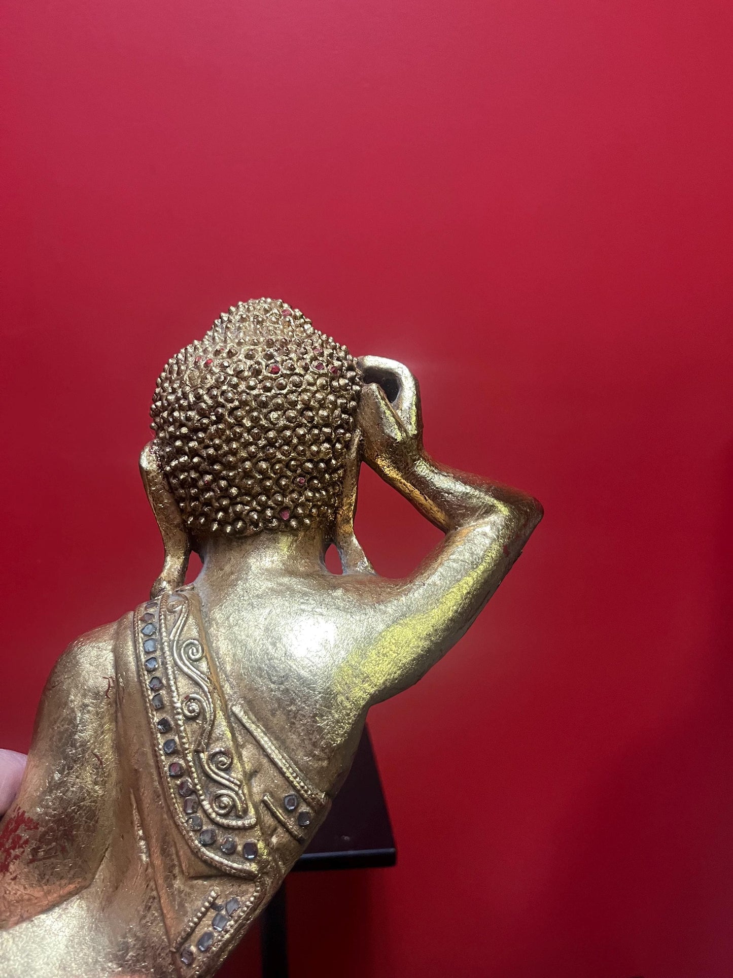 Incredible Asian 16 x 4 x 6 high wood  and gilded reclining Buddha  old piece  great condition  statement piece great value