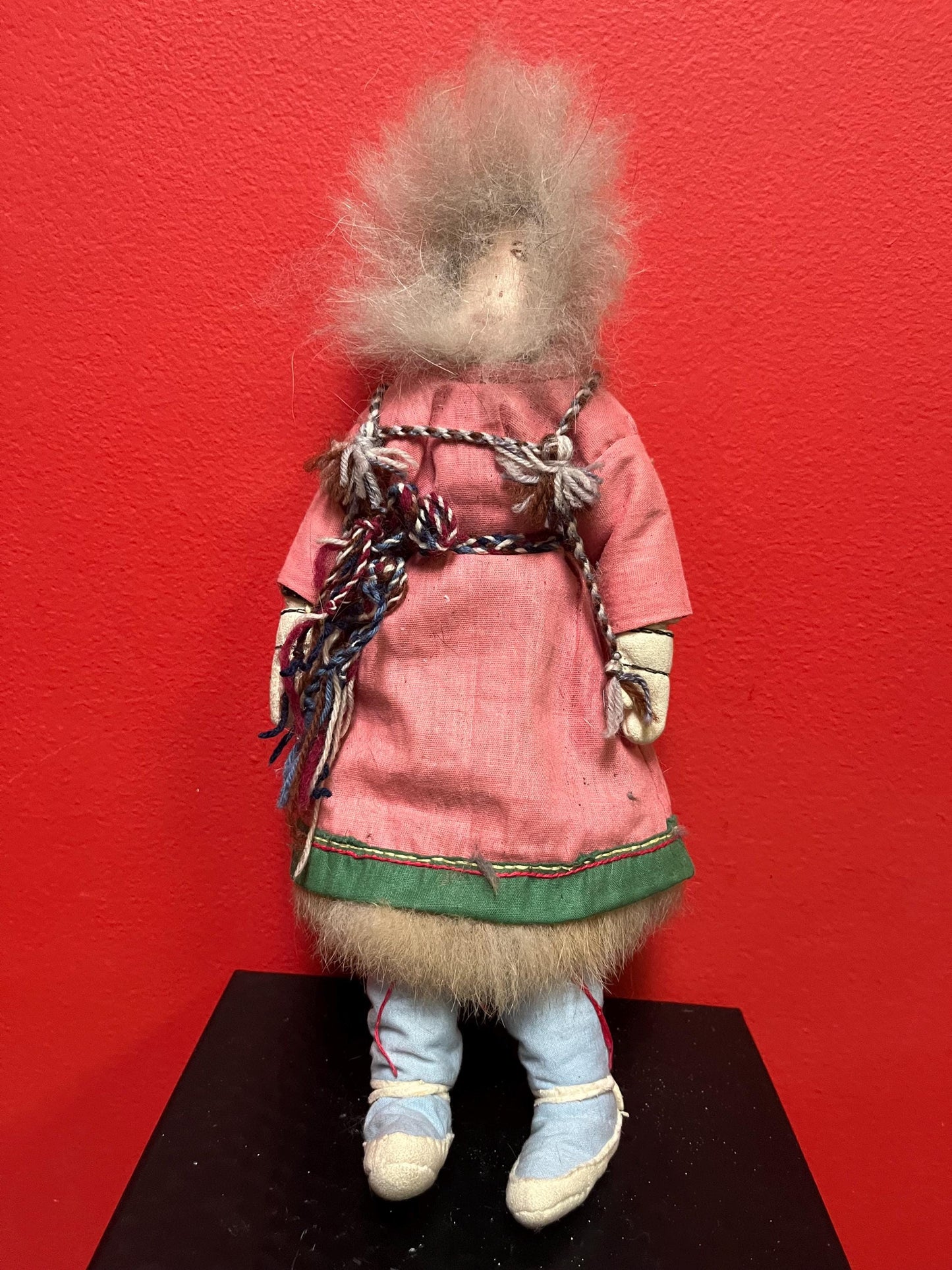12 inch beautiful Inuit Eskimo indigenous cloth and fur doll  see photos  pretty good condition