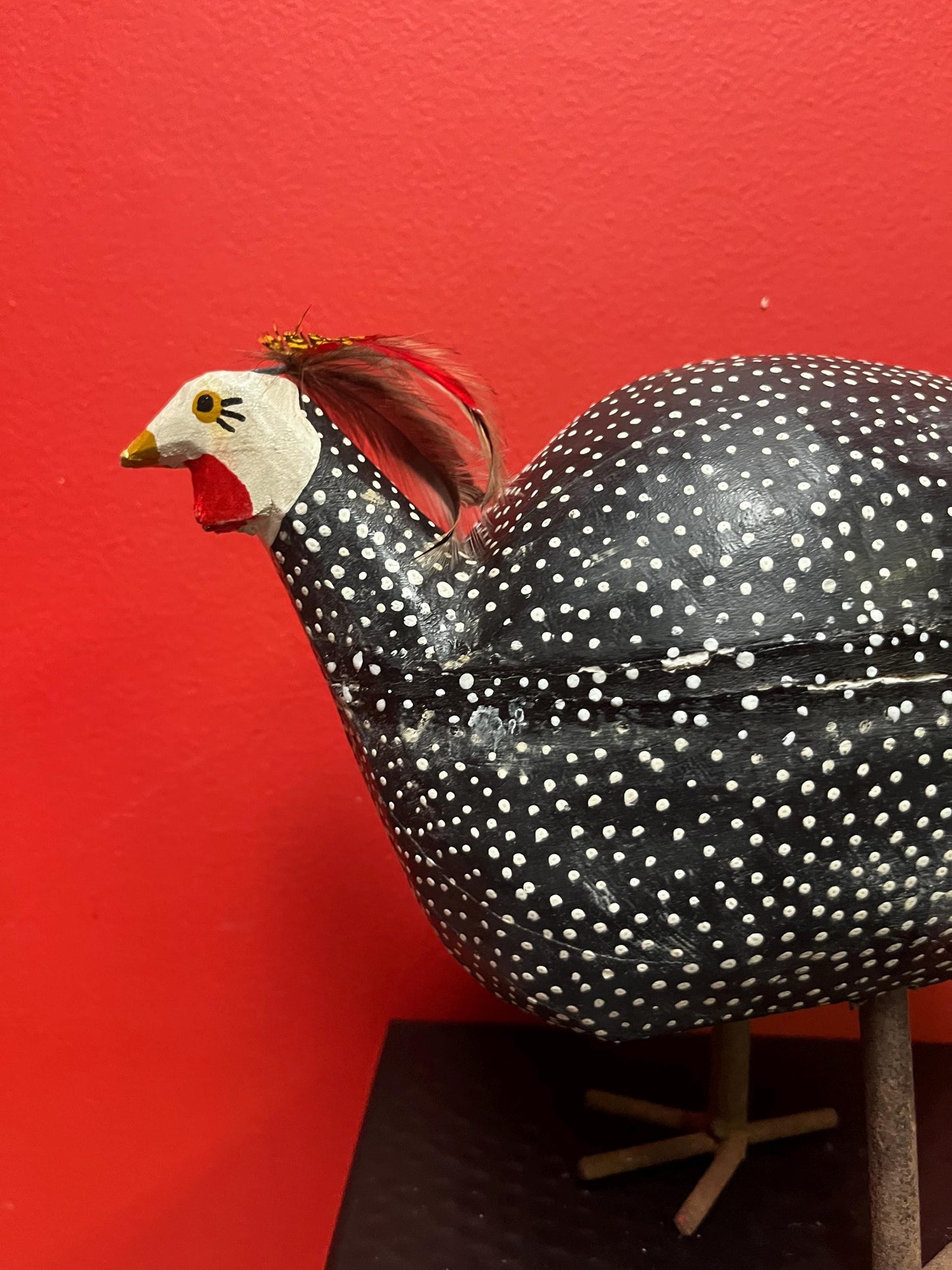 Amazing 10 x 8 inch high folk art Guinea Hen great colours  heavy  very cool