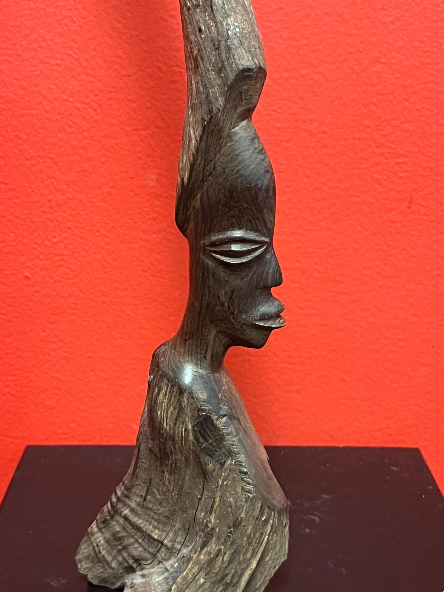 Amazing 15 inch tall African wooden ironwood carved statue of a lady