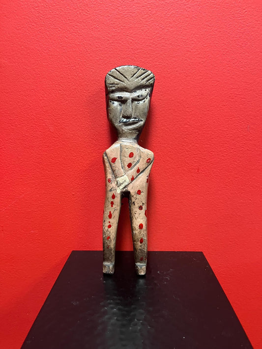 Beautiful antique 10 inch tall American folk art wooden statue  very cool  needs  assistance to stand