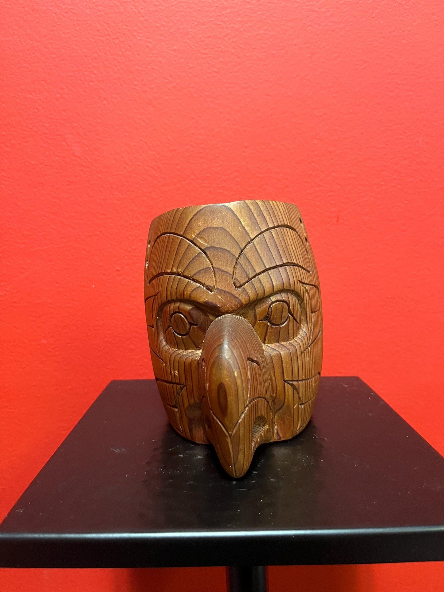 5 x 4 inch wide cedar eagle mask  signed  indigenous First Nations Pacific Northwest coast mask  eagle -