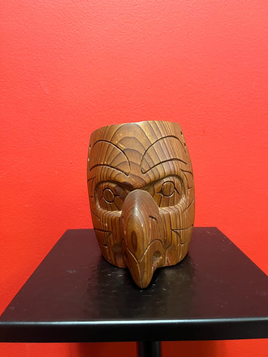 5 x 4 inch wide cedar eagle mask  signed  indigenous First Nations Pacific Northwest coast mask  eagle -