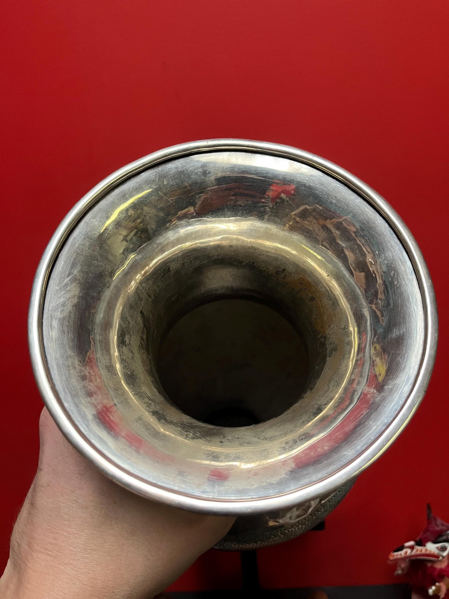 Massive 18 inch tall antique signed Japanese silver vase with amazing imagery  see description for details