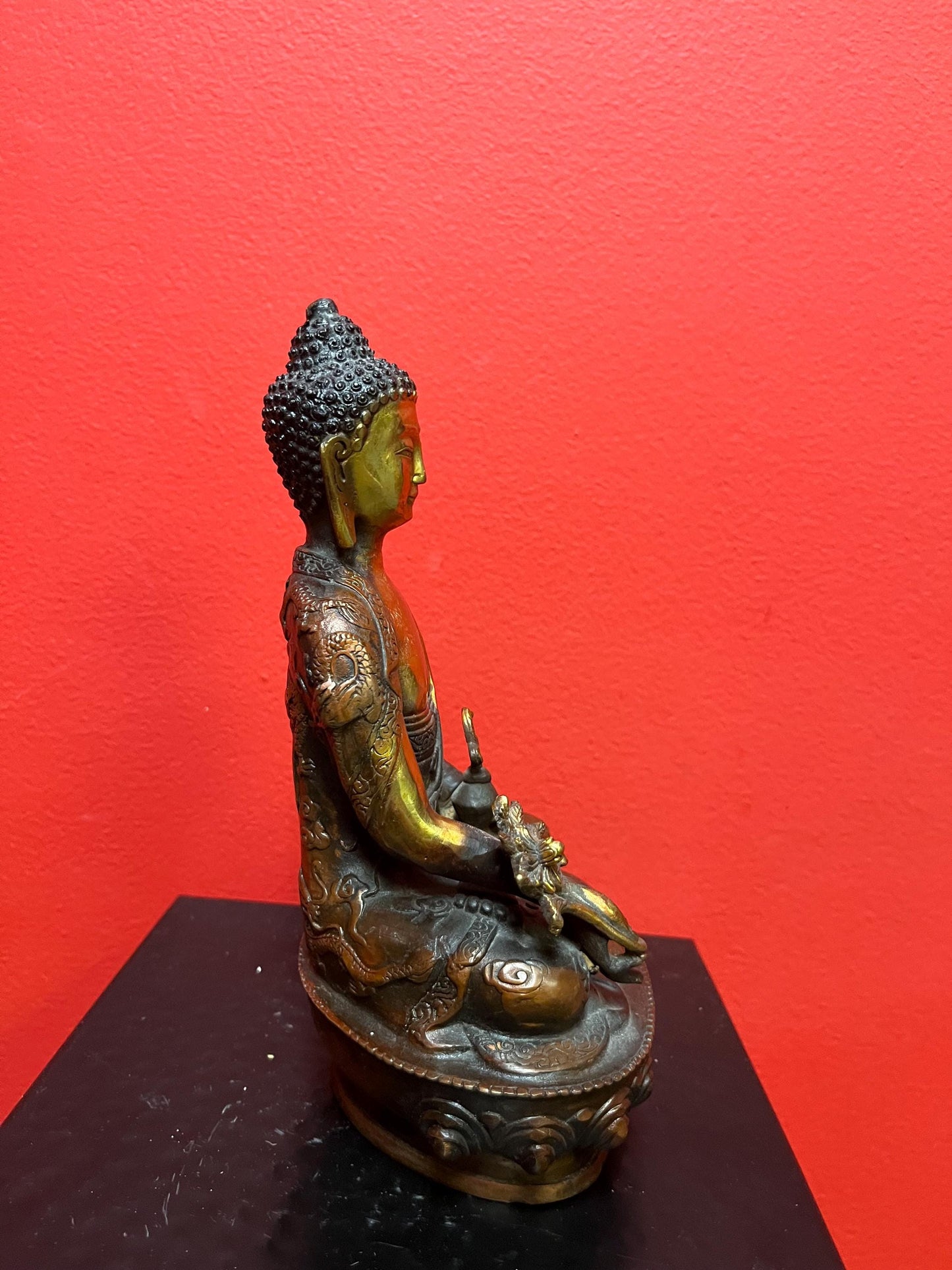 Beautiful Asian bronze Buddha with lovely gilding  8 1/2 inches tall age unknown  wonderful quality and great price