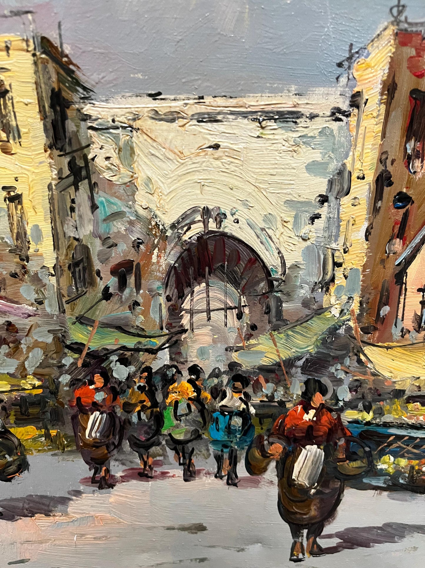 Beautiful 25 x 22 inch European MCM original painting in lovely gilt frame  wonderful imagery  ready to hang