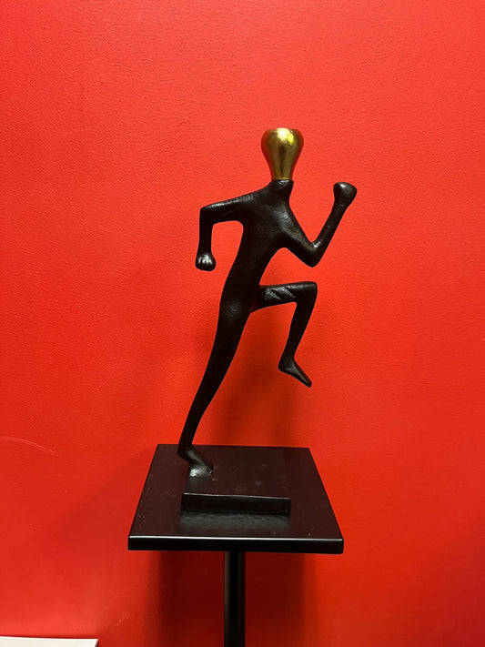Stunning 14 inch tall cast metal running man candlestick  holder  impressive and unique - great gift for a runner