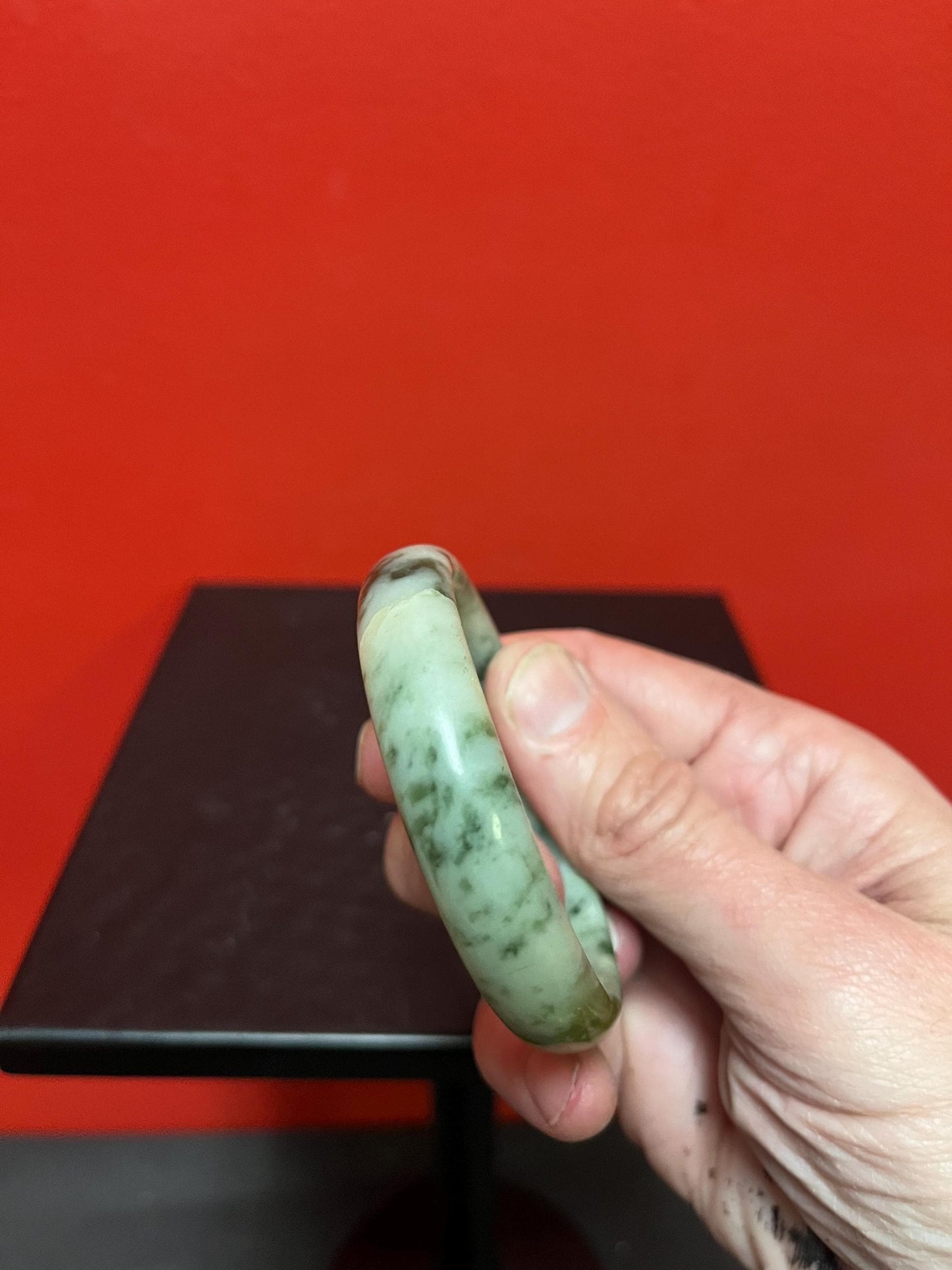 Lovely Chinese vintage solid jade 3 inch moss jade bangle  Unbelievable value and quality