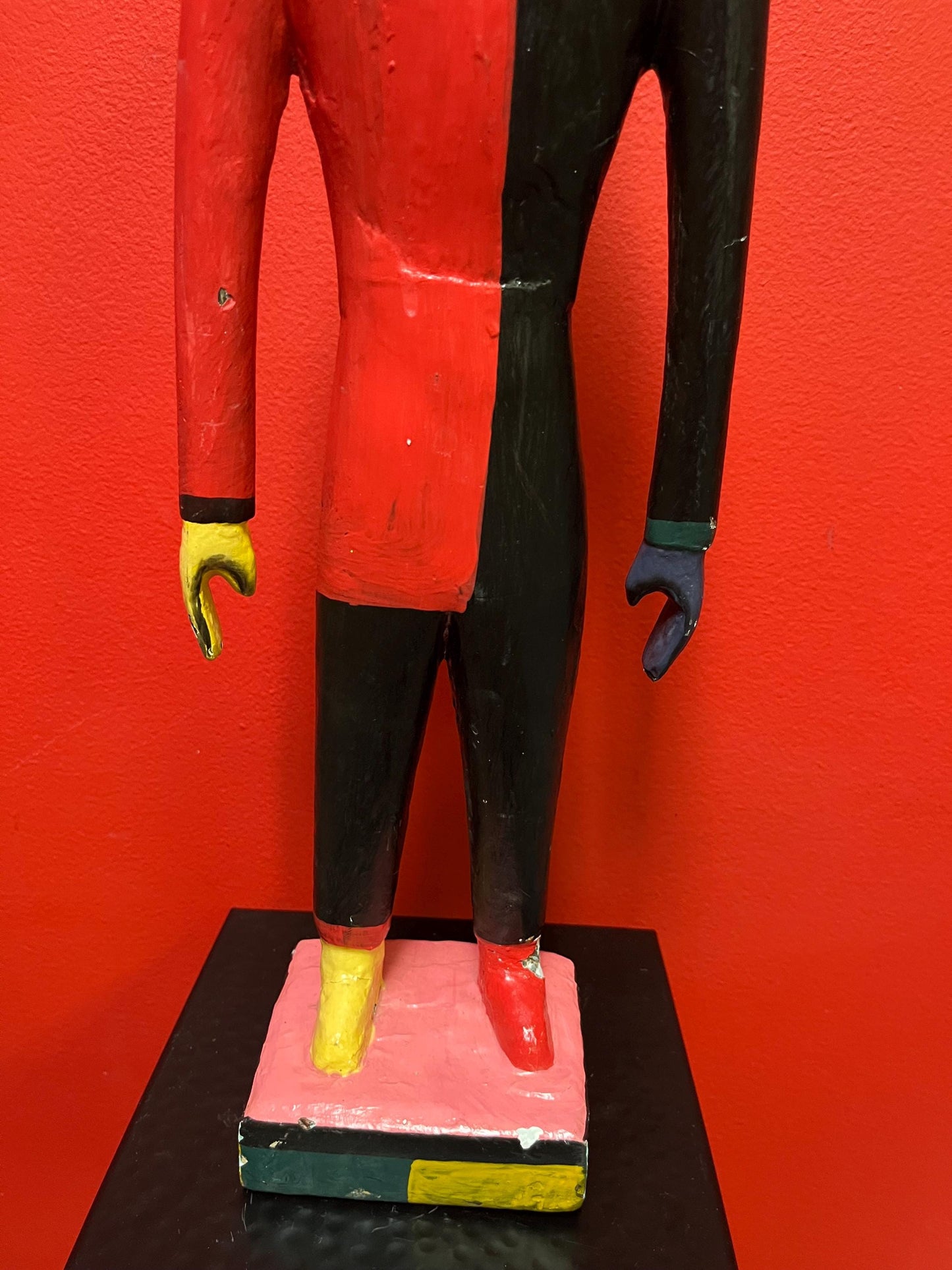 Fantastic polychrome painted 19 inch tall Guggenheim Museum signed statue  wooden beauty  amazing original art  see photos