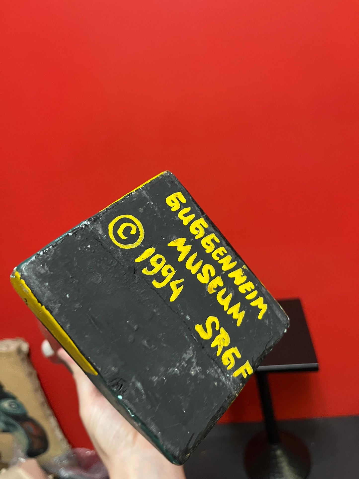 Fantastic polychrome painted 19 inch tall Guggenheim Museum signed statue  wooden beauty  amazing original art  see photos