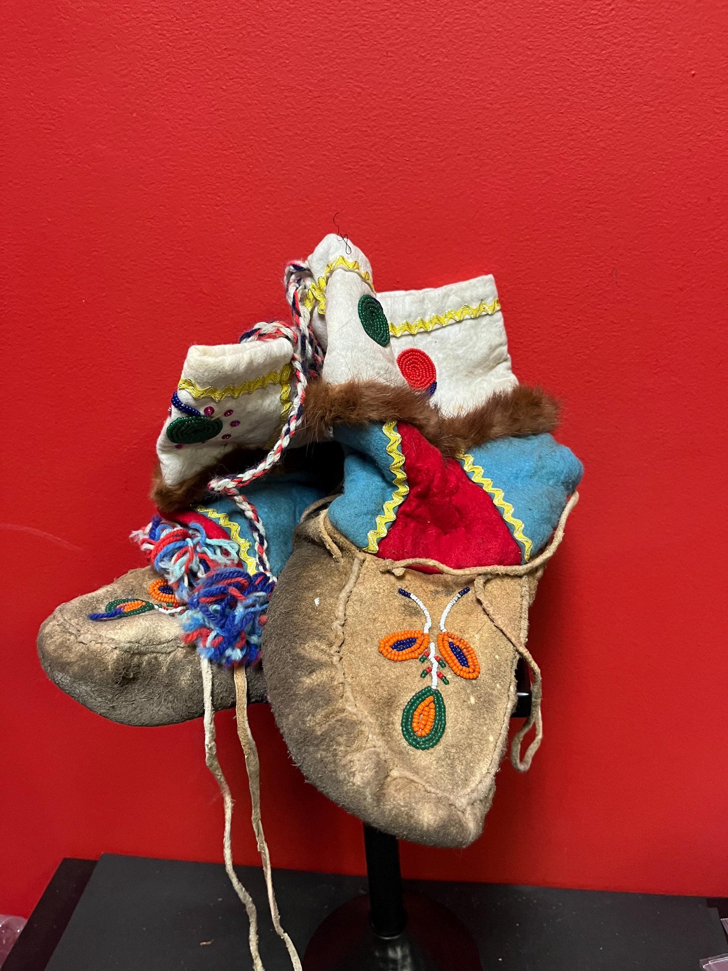 Super value  7 x 10 long antique beaded indigenous first nations moccasin boots  more for display  wow - pretty good condition
