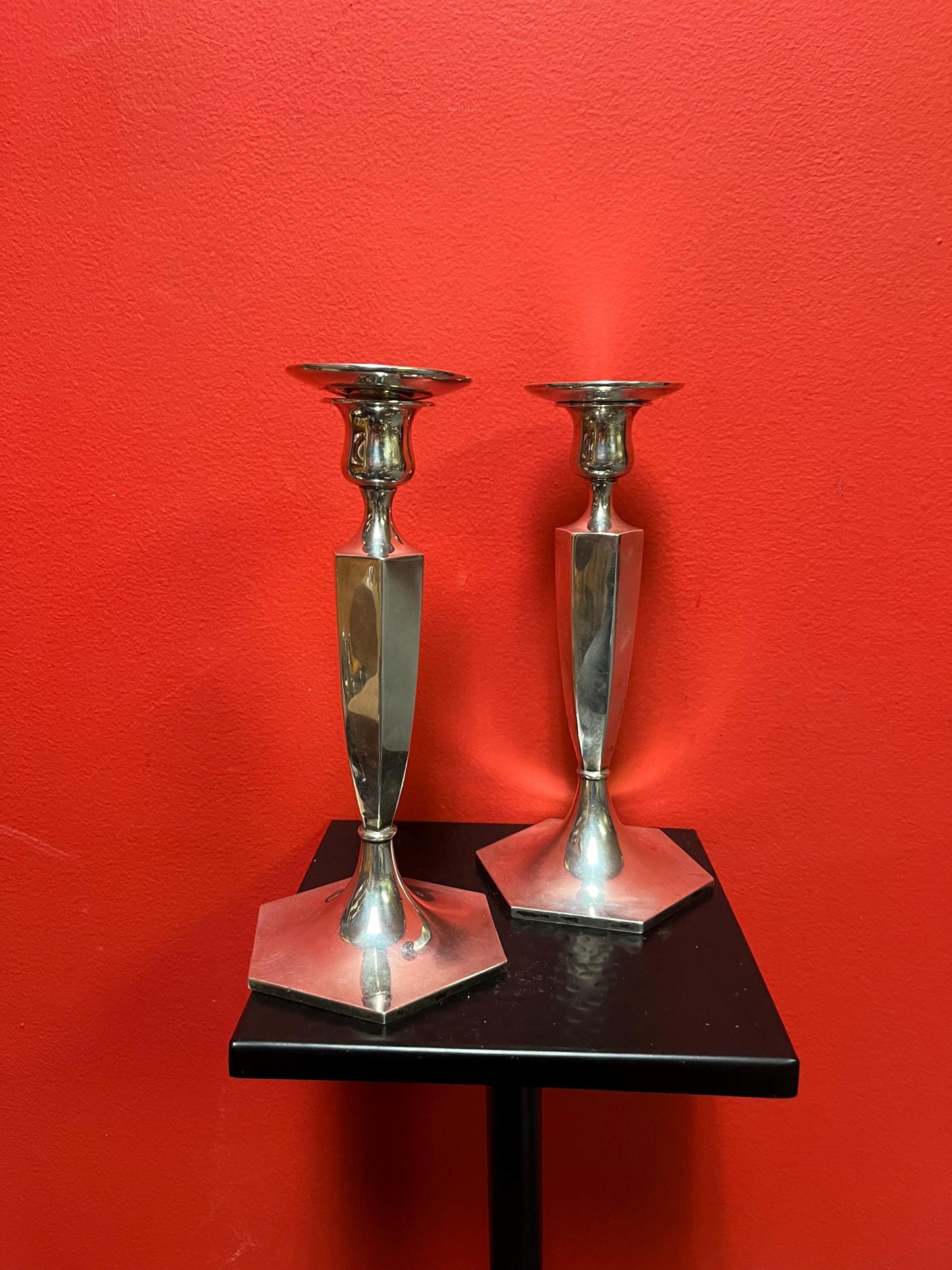 Shreve and Co San Francisco sterling candlesticks  9 inches  788 grams  beautiful pair  good value
