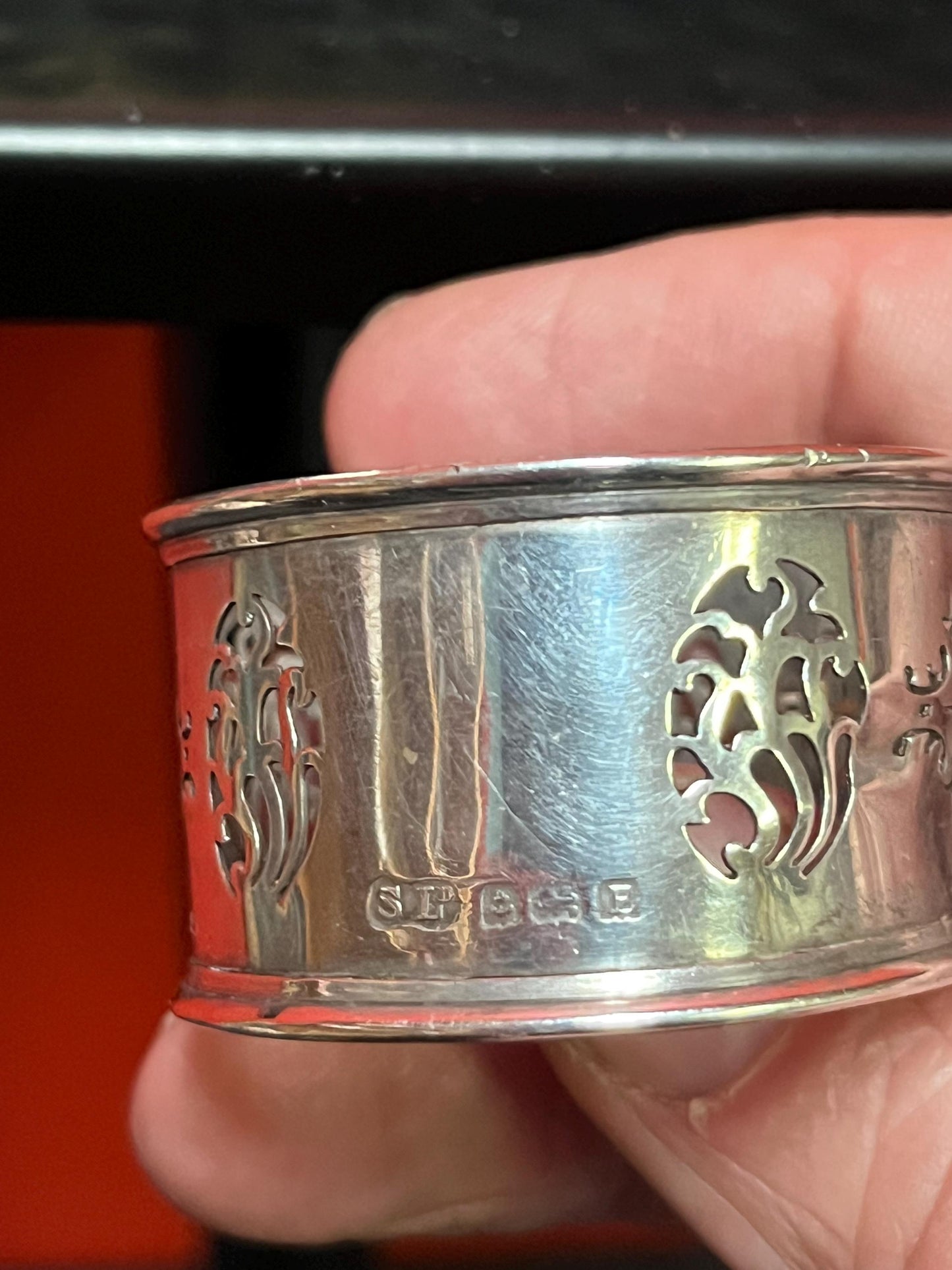 Pair of beautiful antique English sterling silver hallmarked napkin rings in original box  great gift or to use  good value