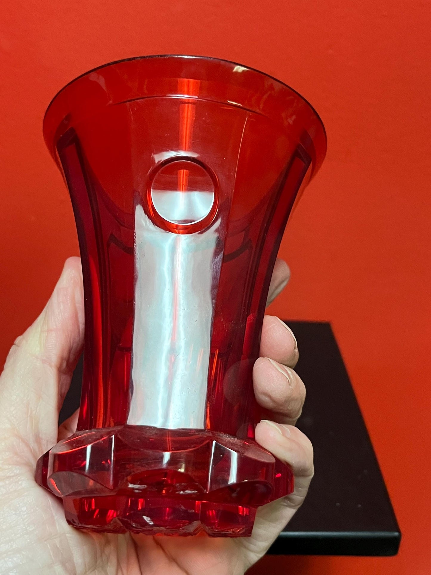 Early 19th century Ruby etched glass spa glass  5.5 inch  European beauty  perfect condition