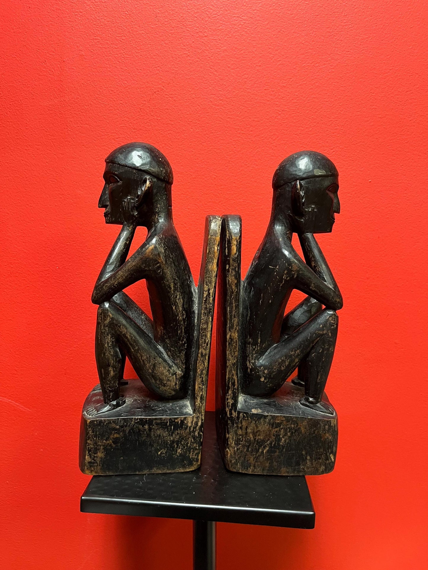 Unbelievably cool early antique African 12 inch tall wooden statue bookends some age damage so see photos  fabulous patina - wow