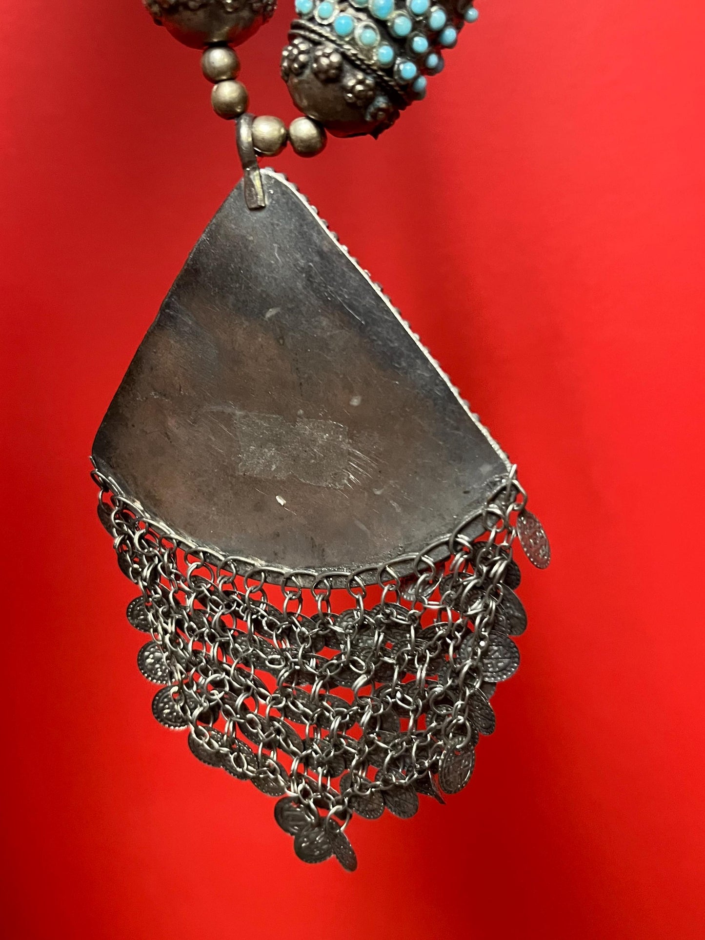 Stunning Persian untested silver turquoise, and coral necklace - 20 inch necklace and 5 inch pendant  beautiful look  great value