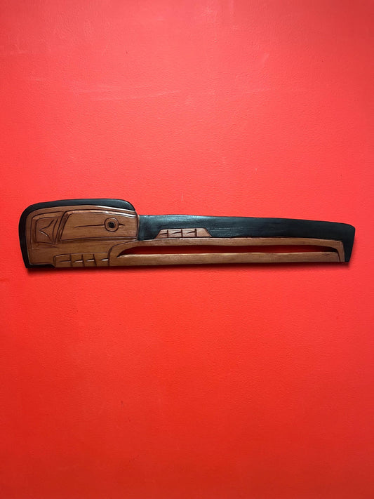 Beautiful 23 x 5 indigenous first nations specific northwest raven  plaque by Brad Joseph Junior  signed and great detail  ready to hang