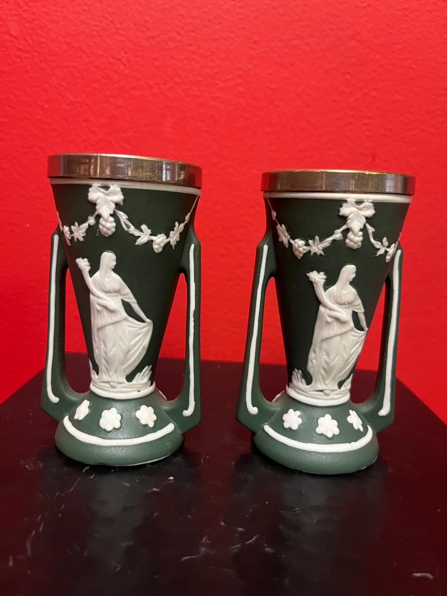 4 inch antique bisque vases  beautiful pair  great condition