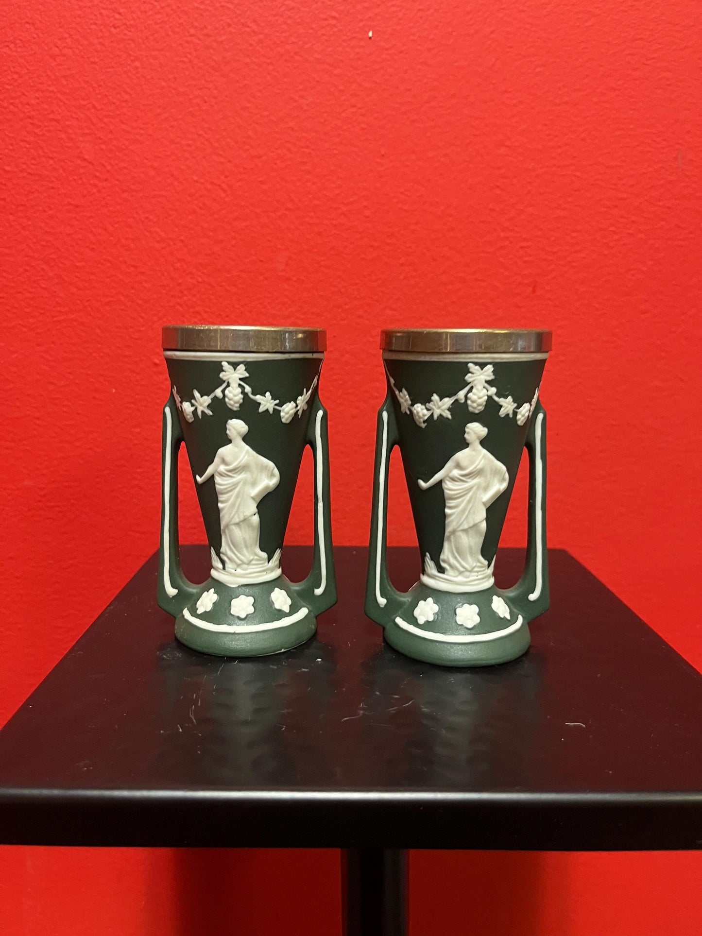 4 inch antique bisque vases  beautiful pair  great condition