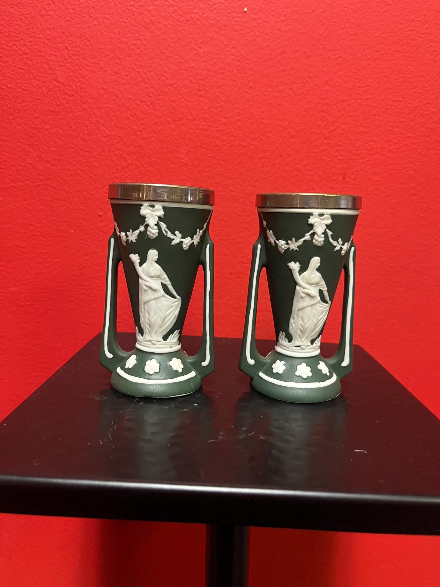 4 inch antique bisque vases  beautiful pair  great condition