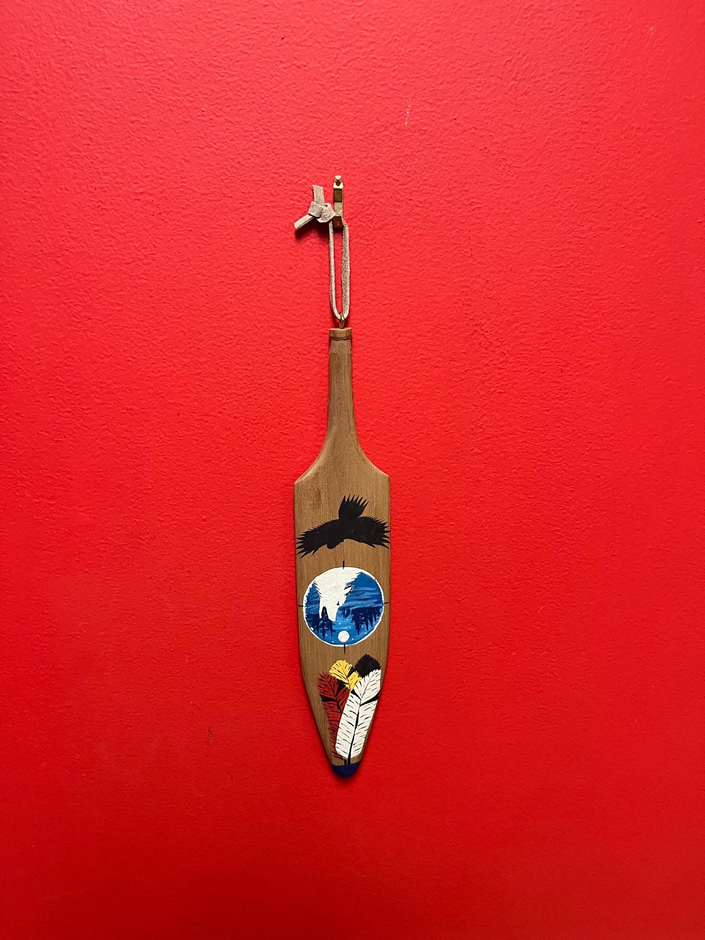 Beautiful 12 inch long indigenous first nations decorated paddle  plaque — older and good value