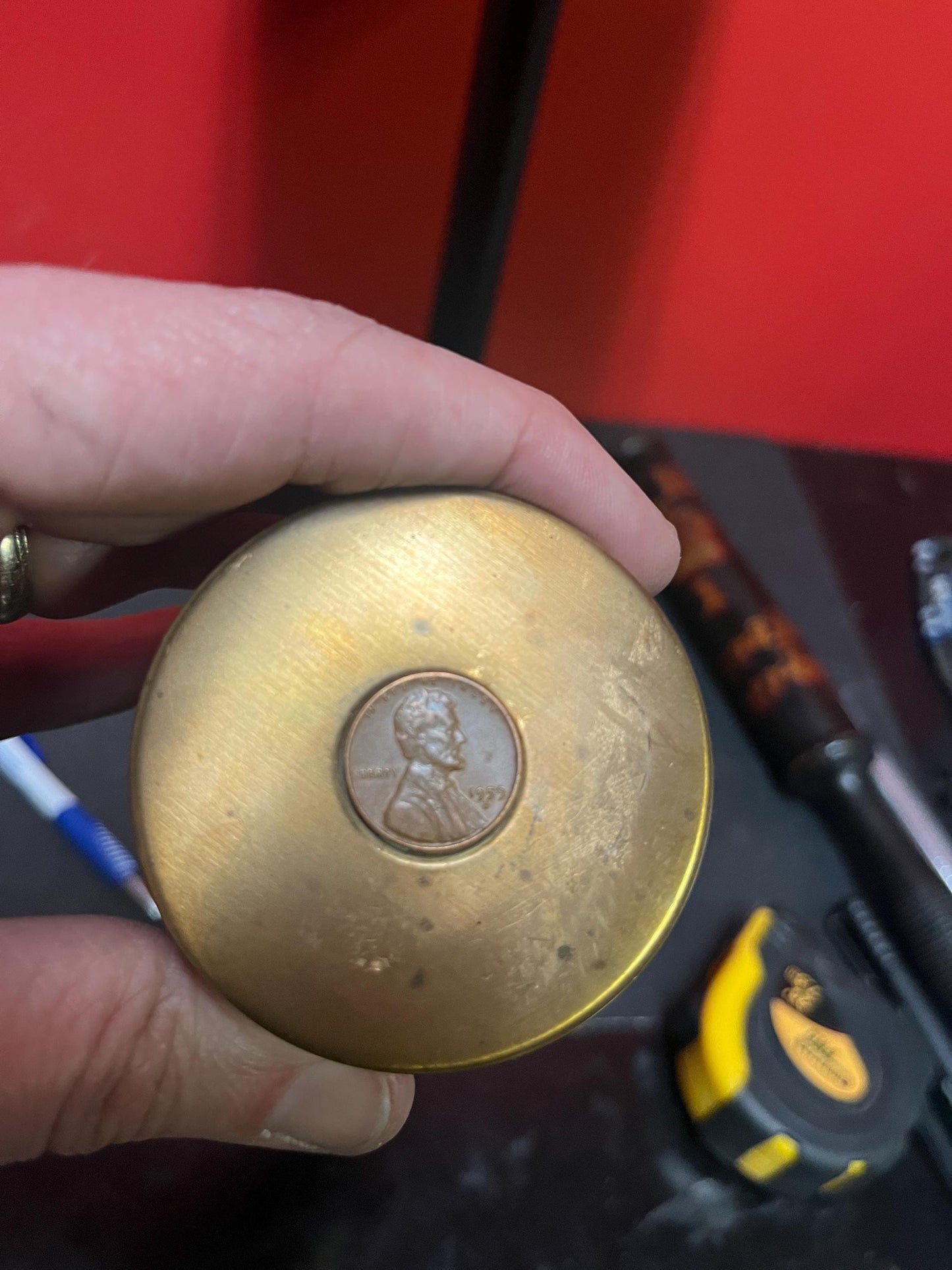 Crazy cool 1950s brass Las Vegas 4 1/2 inch tall money bank