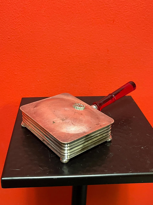 7 x 4 wide antique silver plated Sheffield reproduction art deco crumb tray with cherry Bakelite handle  value priced  you polish