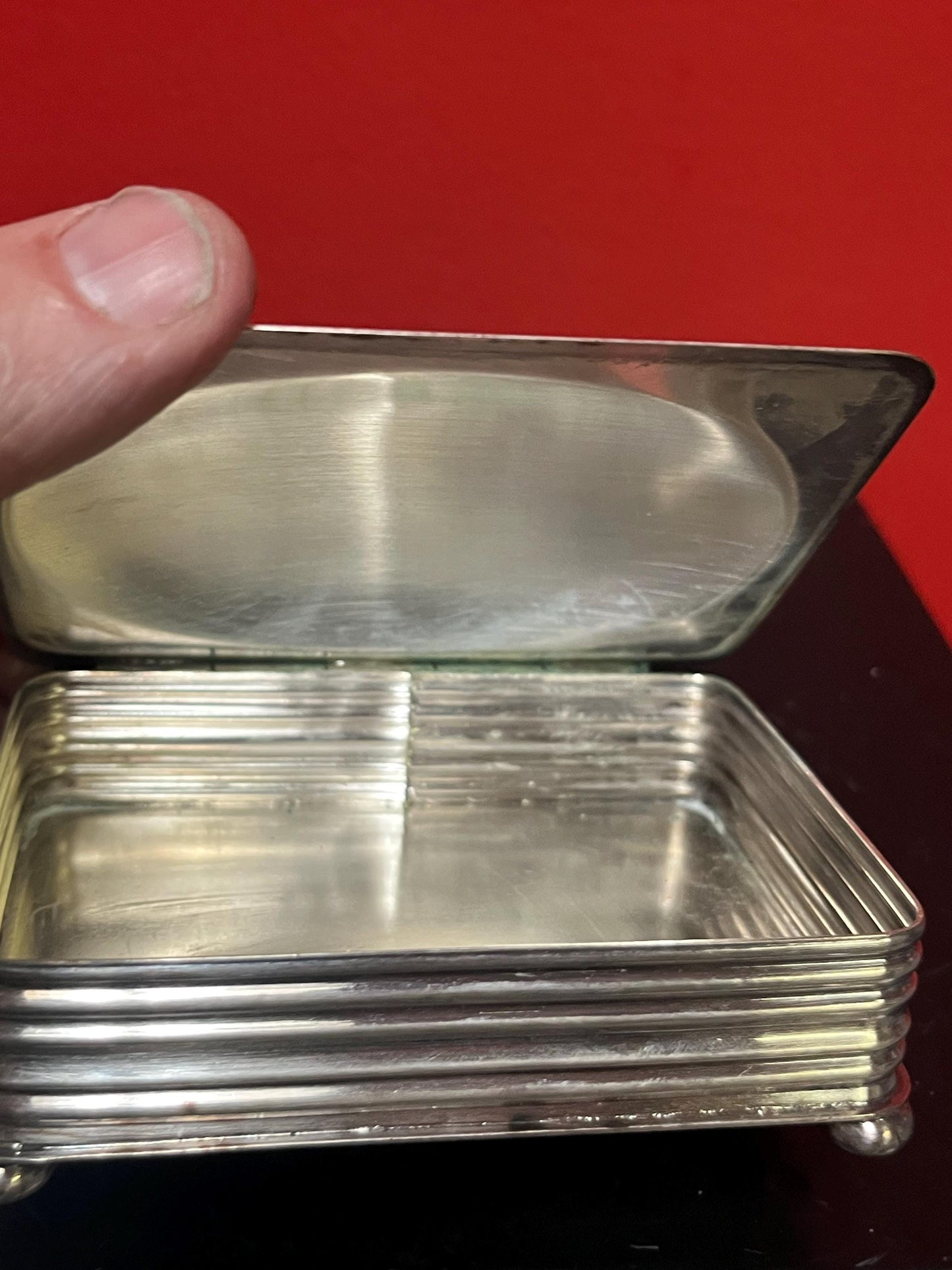 7 x 4 wide antique silver plated Sheffield reproduction art deco crumb tray with cherry Bakelite handle  value priced  you polish