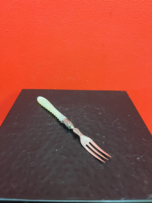 Elegant antique English silver plate and mother of Pearl pickle  fork  great handle  value priced  perfect gift