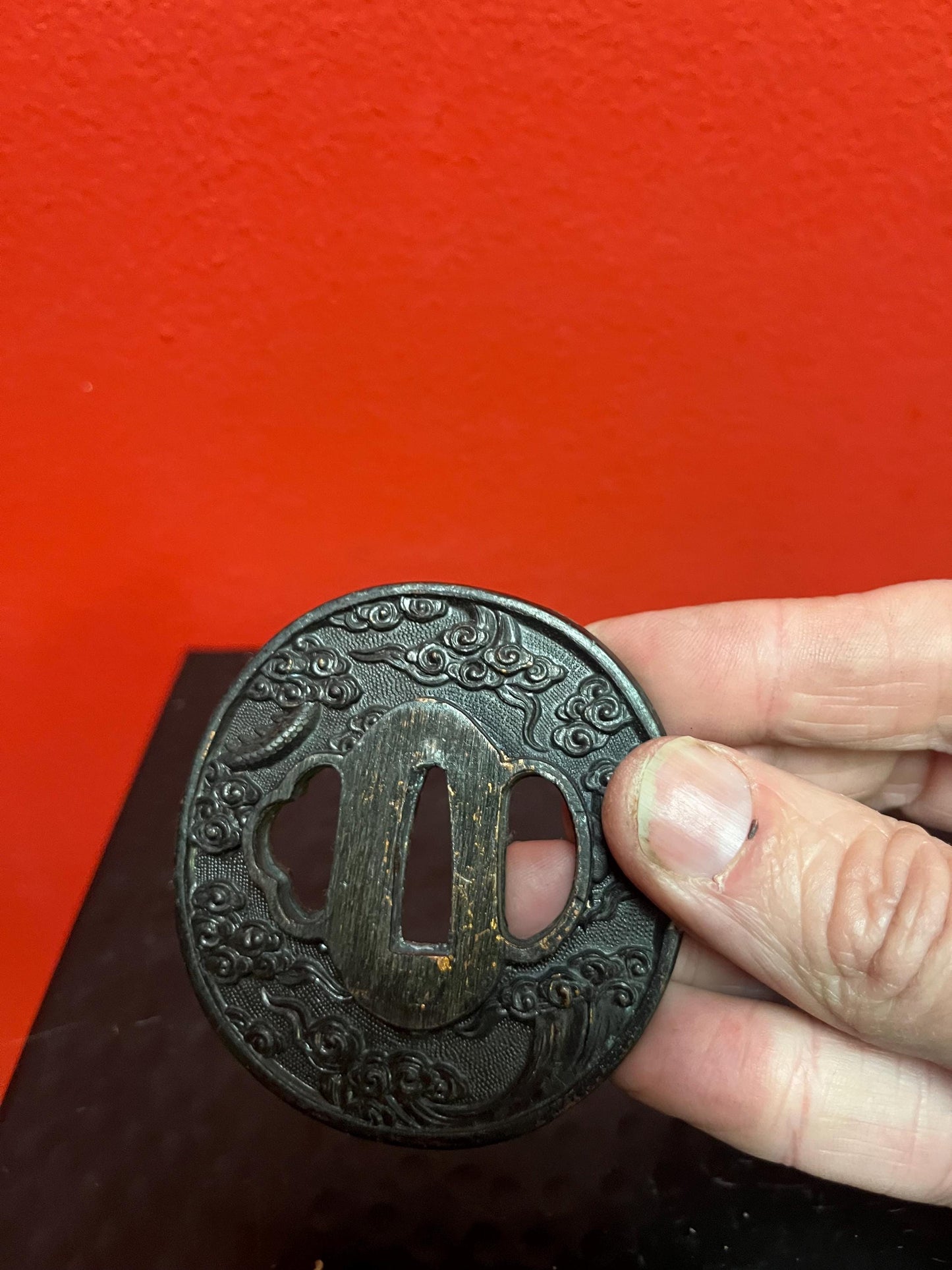 Lovely Japanese bronze 3 inch samurai tsuba  from estate   great value