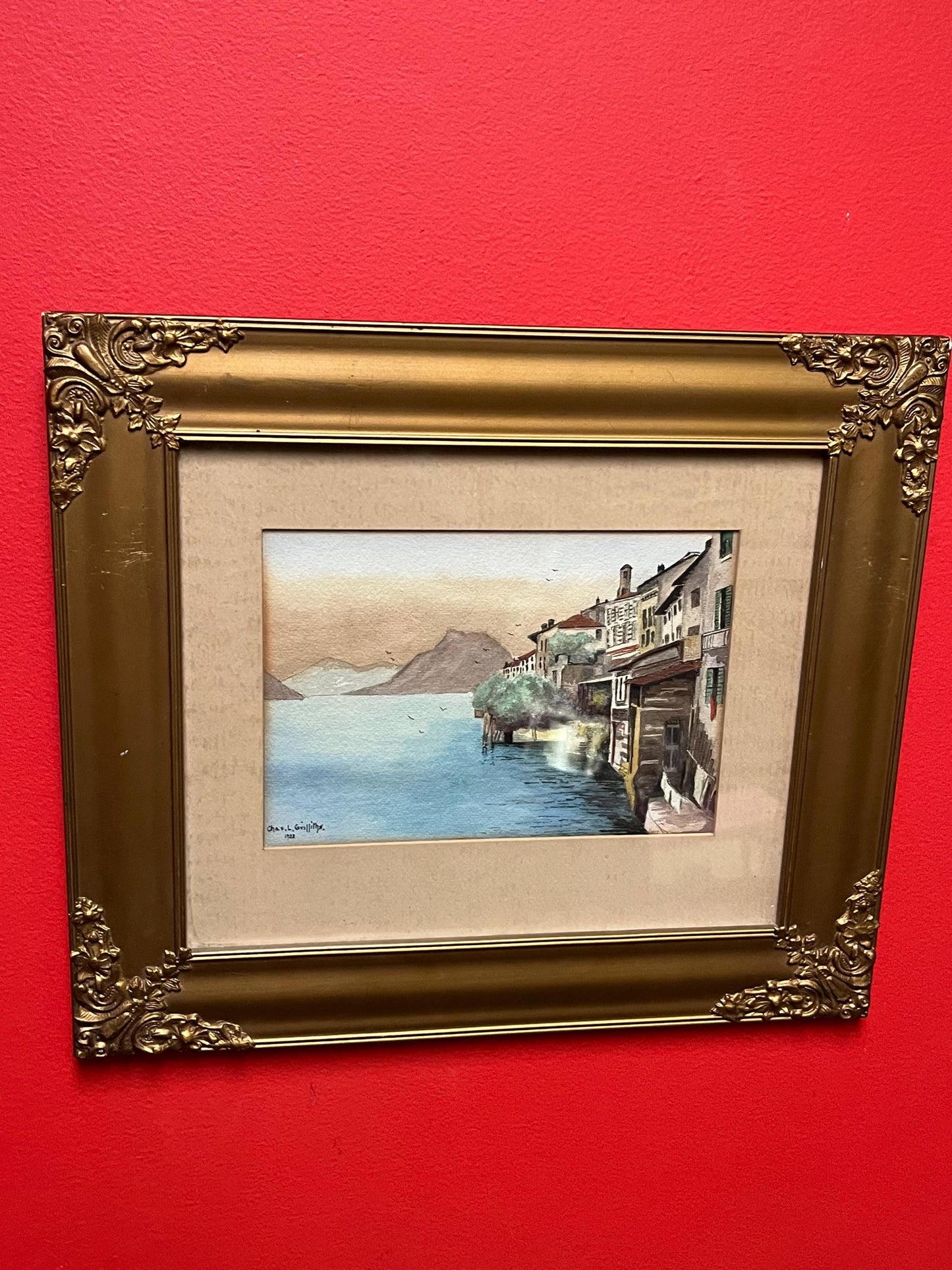 Stunning signed 1920s world tour style watercolour in beautiful gilt frame  fabulous detail and quality