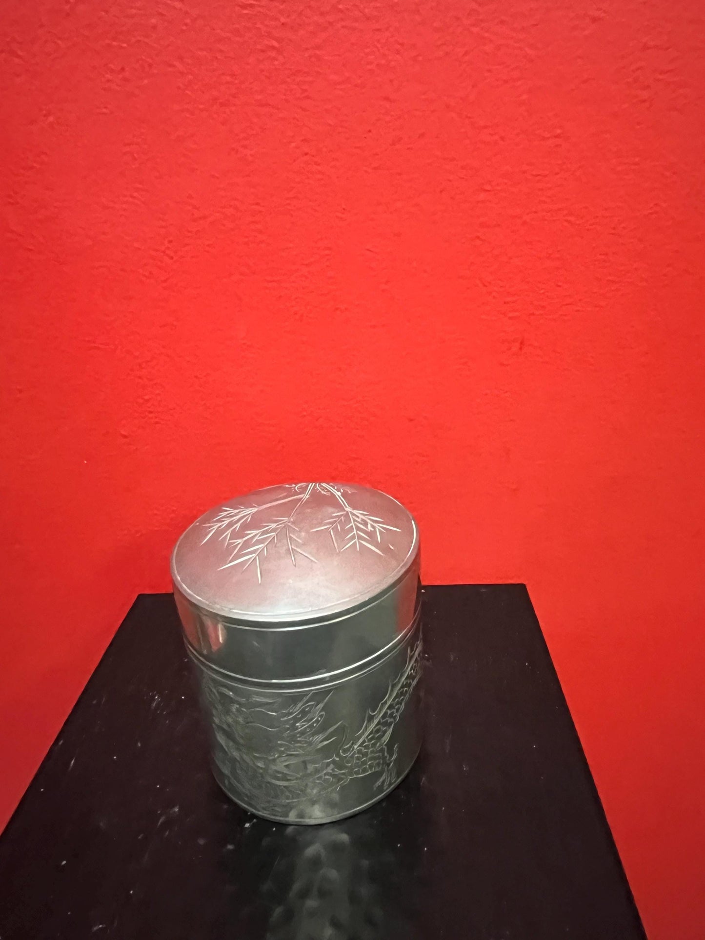 Lovely 3.5 inch tall Japanese pewter dragon tea caddy   old well detailed piece  Japanese dragons - Japanese tea - gift