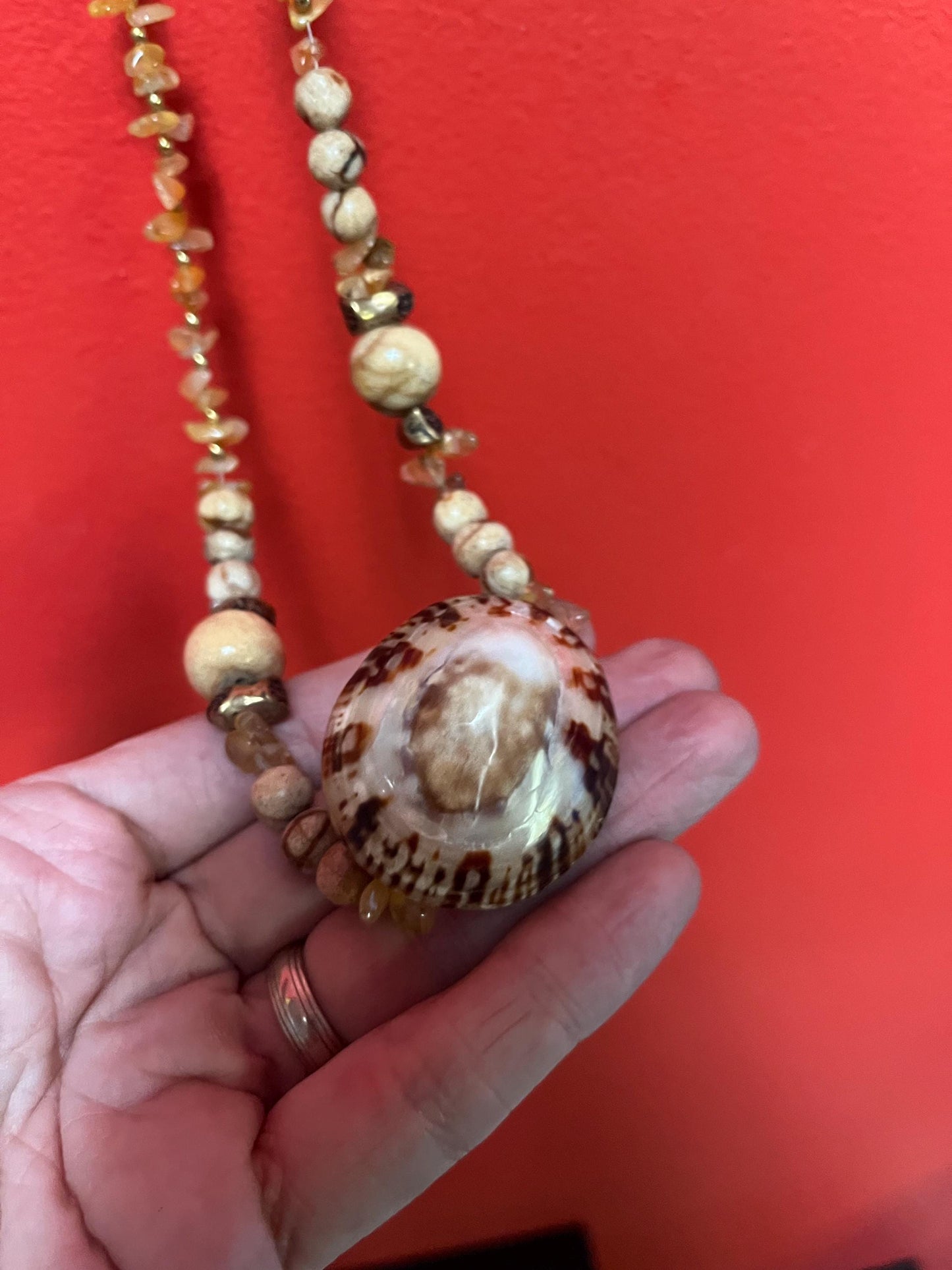 Approx 23 inch long stone and shell necklace so cool  great value and great gift