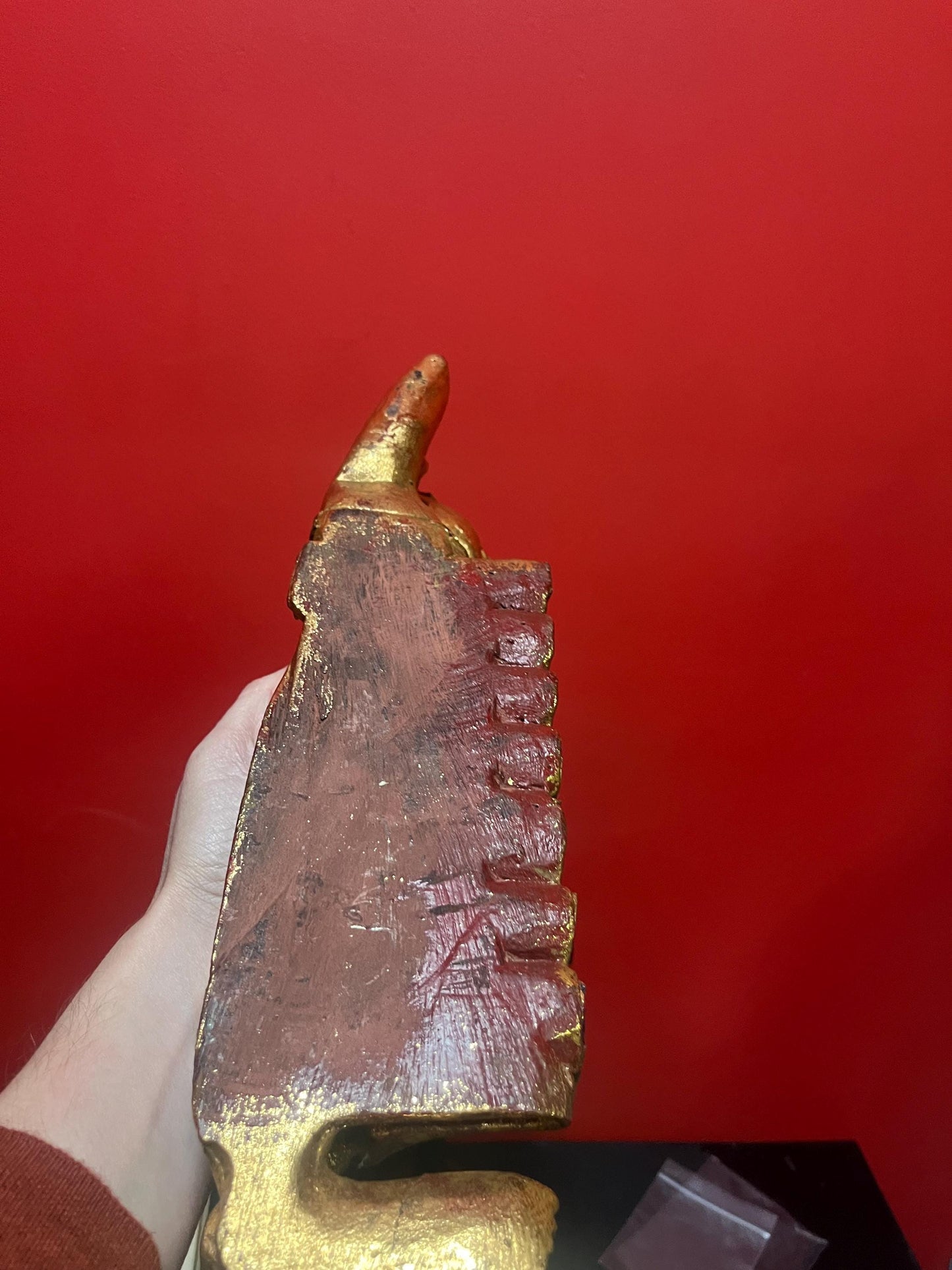 Incredible Asian 16 x 4 x 6 high wood  and gilded reclining Buddha  old piece  great condition  statement piece great value