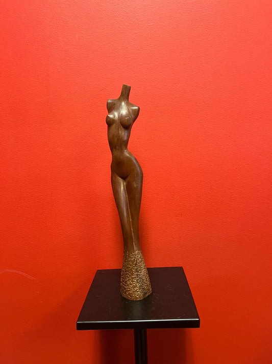 Lovely Asian 15 inch tall teak statue of a nude  lady  great condition and well-made and powerful imagery - nude woman