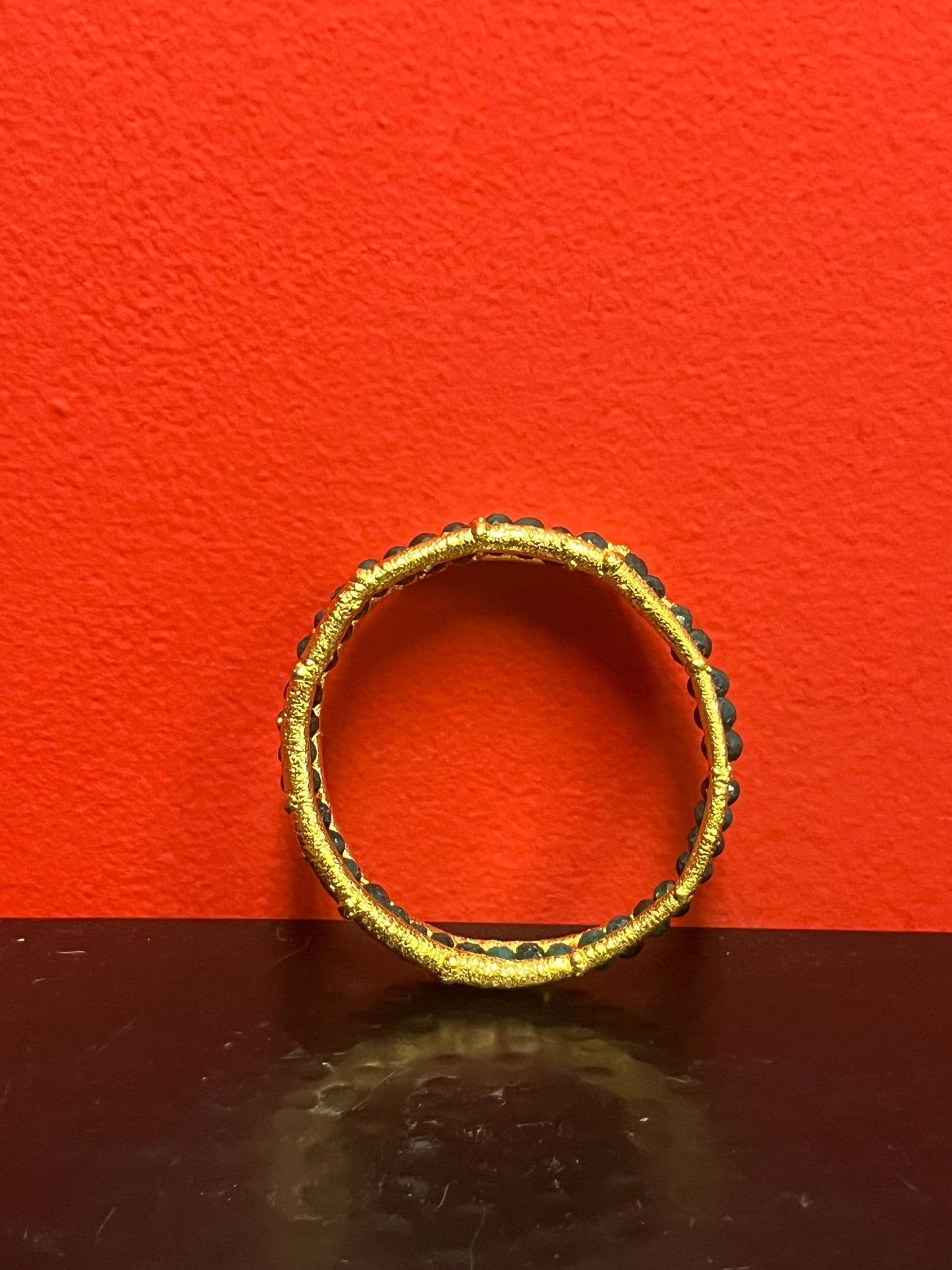 Magical Canadian made 3 inch wide gold plated and emerald  bracelet by  award-winning artist Charles Lewton - Brain  cage series piece