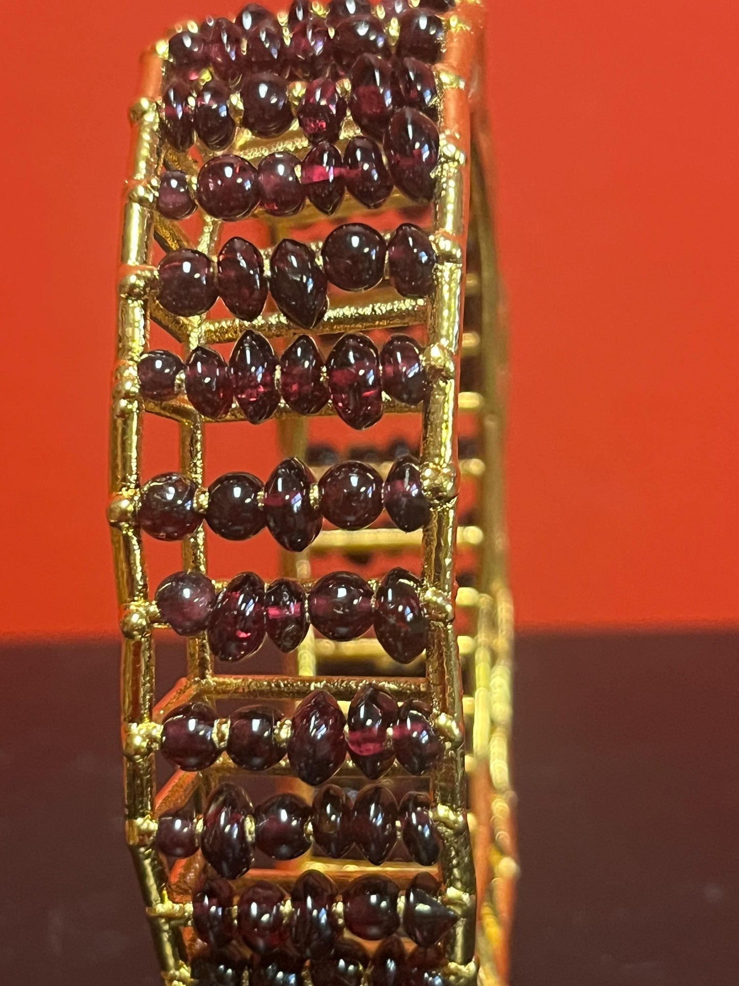 Magical Canadian made 4 inch wide gold plated and amethyst bracelet by  award-winning artist Charles Lewton - Brain  cage series piece