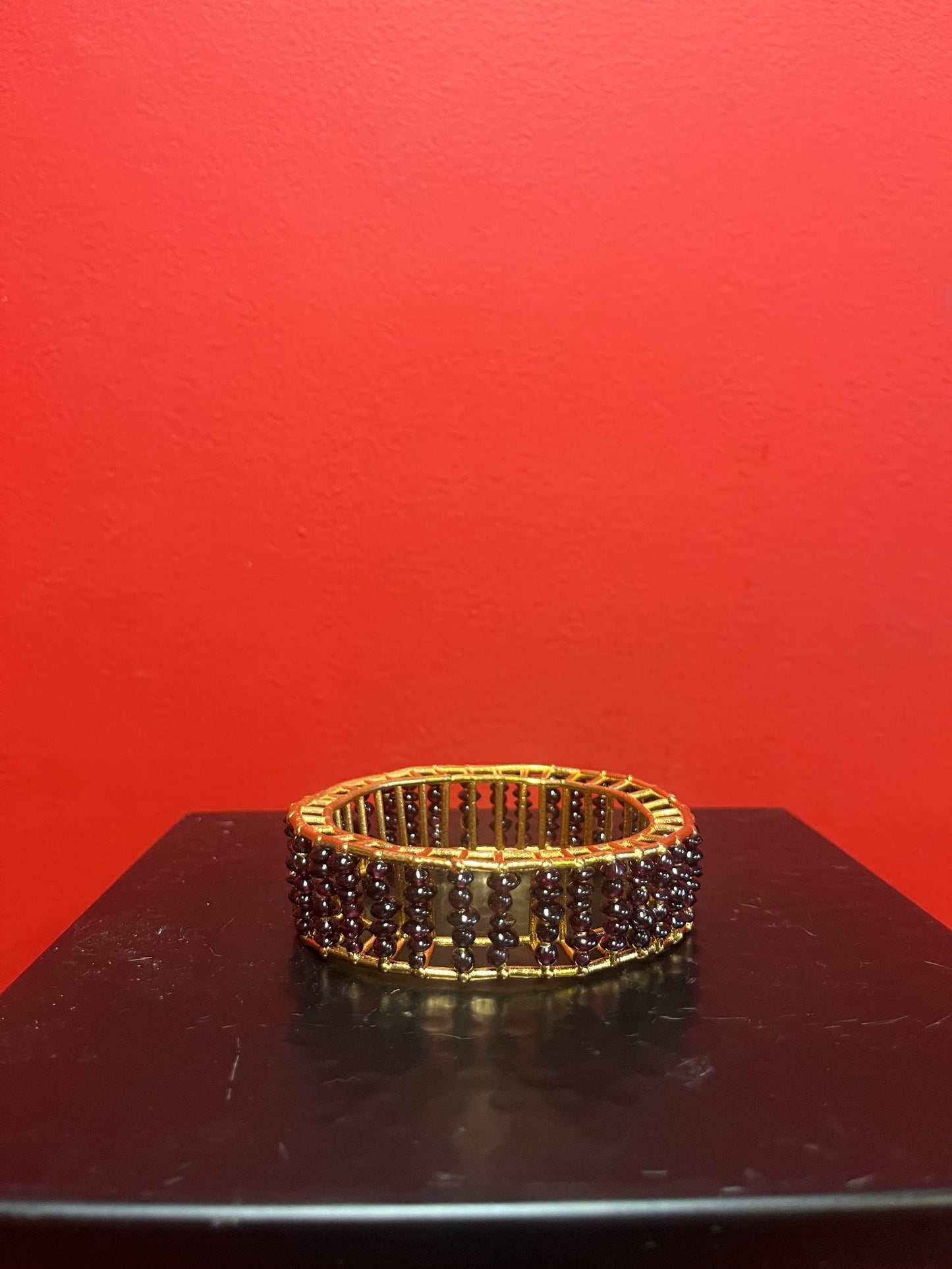 Magical Canadian made 4 inch wide gold plated and amethyst bracelet by  award-winning artist Charles Lewton - Brain  cage series piece