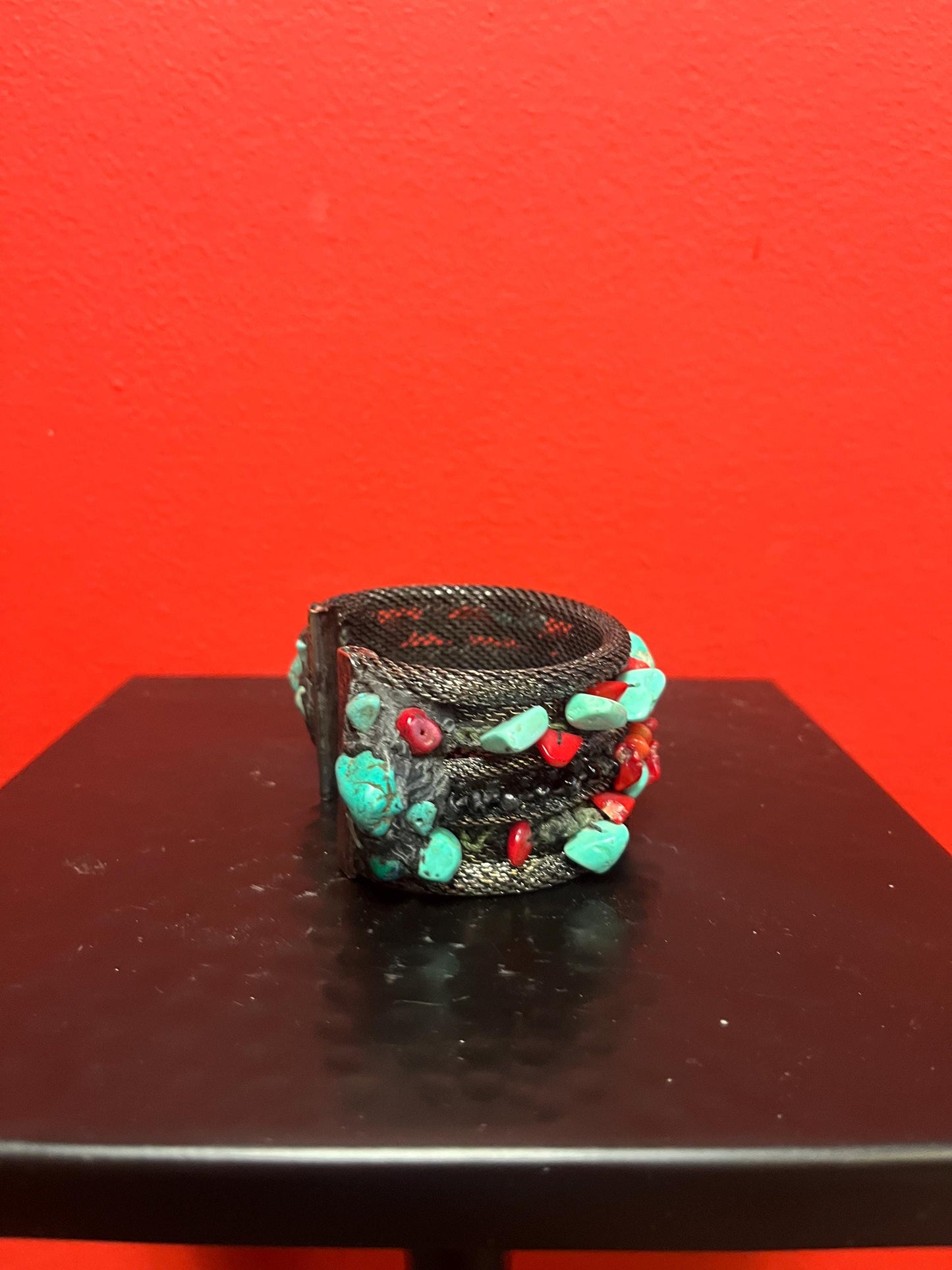 Stunning antique Navajo bracelet  3 x 2 high turquoise coral and untested silver unique design and wonderful to wear or gift  great value