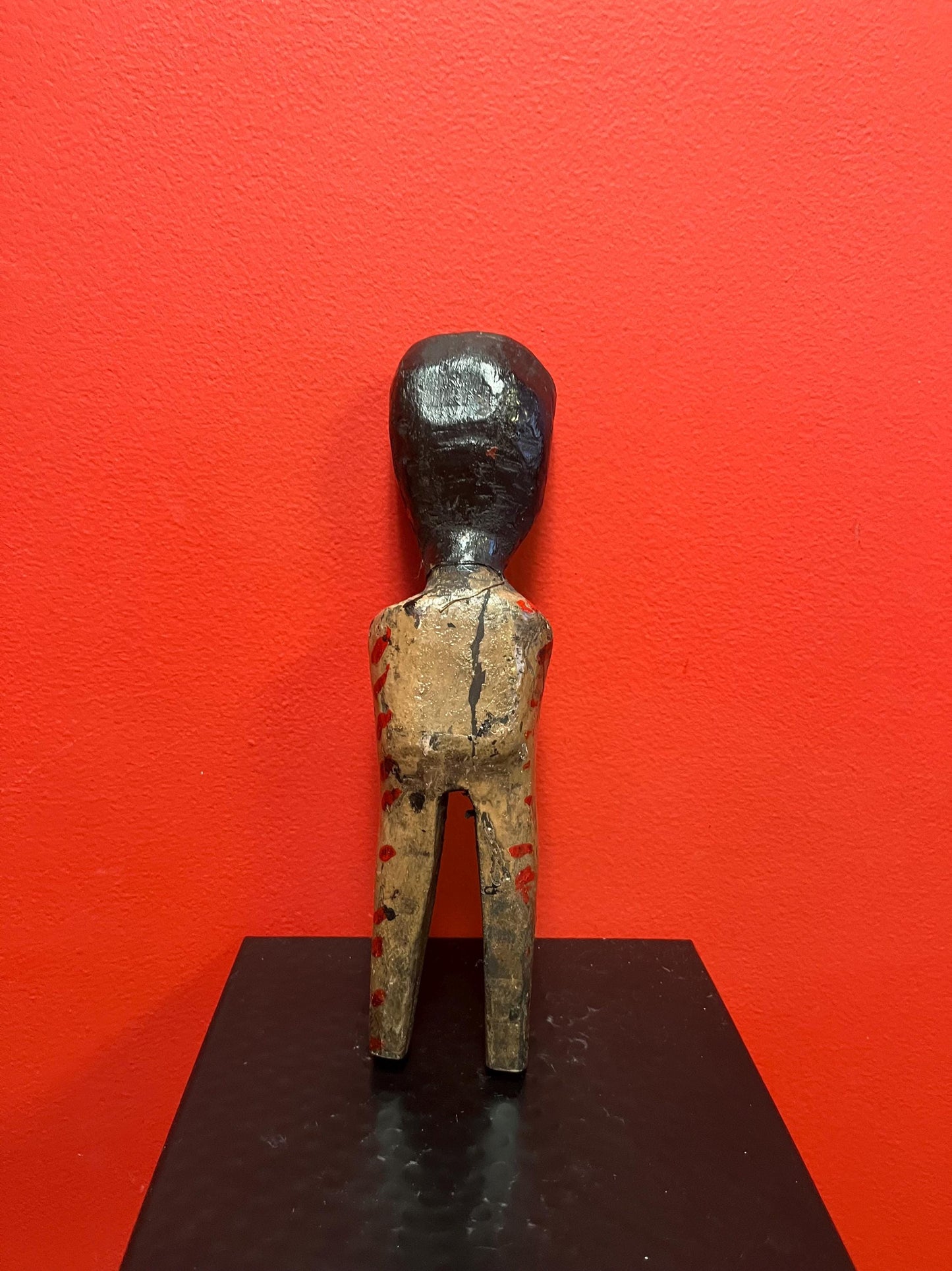 Beautiful antique 10 inch tall American folk art wooden statue  very cool  needs  assistance to stand