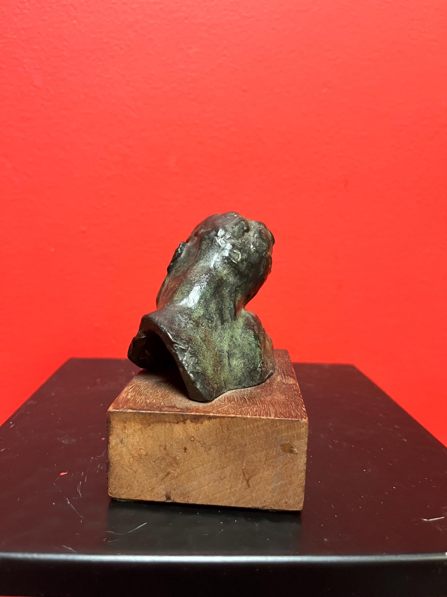 4 x 5 high lovely bronze statue of a mans head on wood base - great patina  fab gift