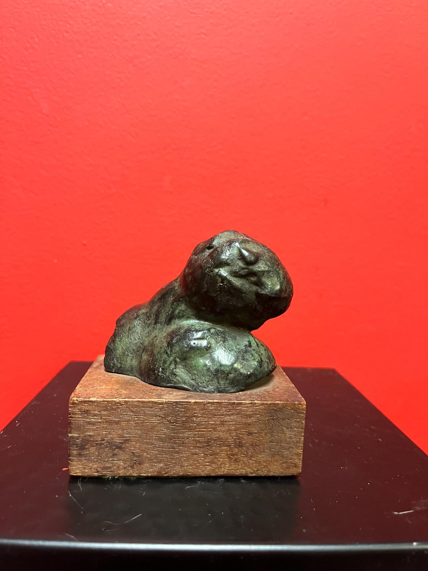 4 x 5 high lovely bronze statue of a mans head on wood base - great patina  fab gift