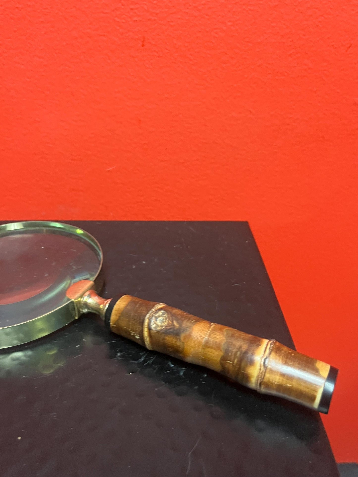 Lovely 9 inch long wood and brass magnifying glass  great condition  great gift  great price