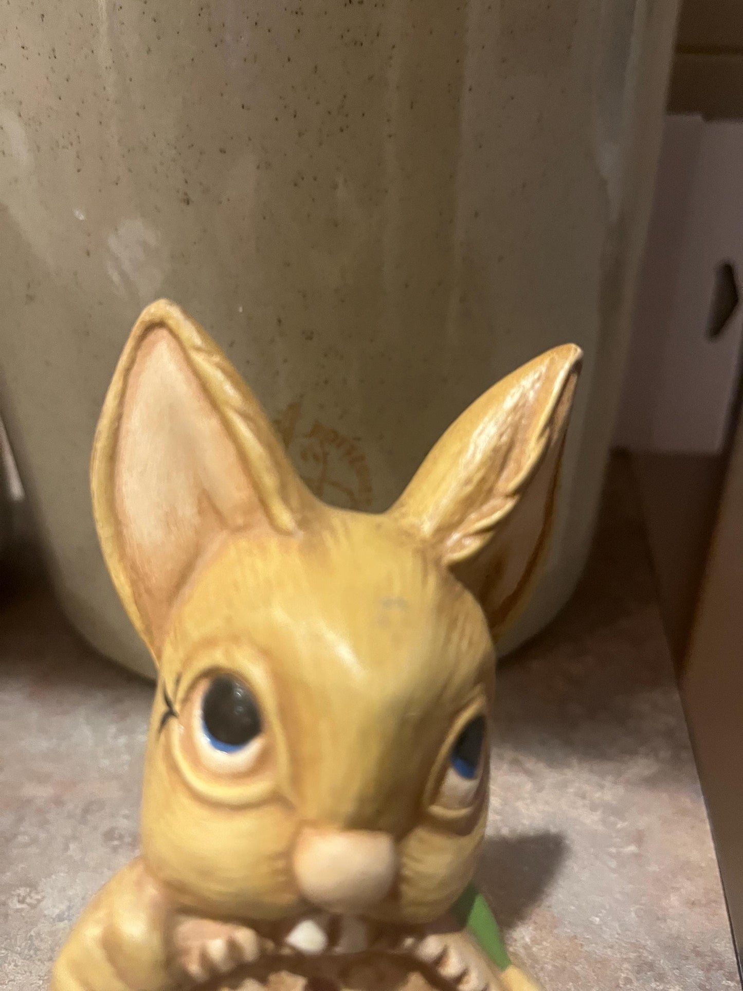 Cute 5 inch tall rabbit eating a pie   ceramic perfect Easter  gift   great value  fun rabbit