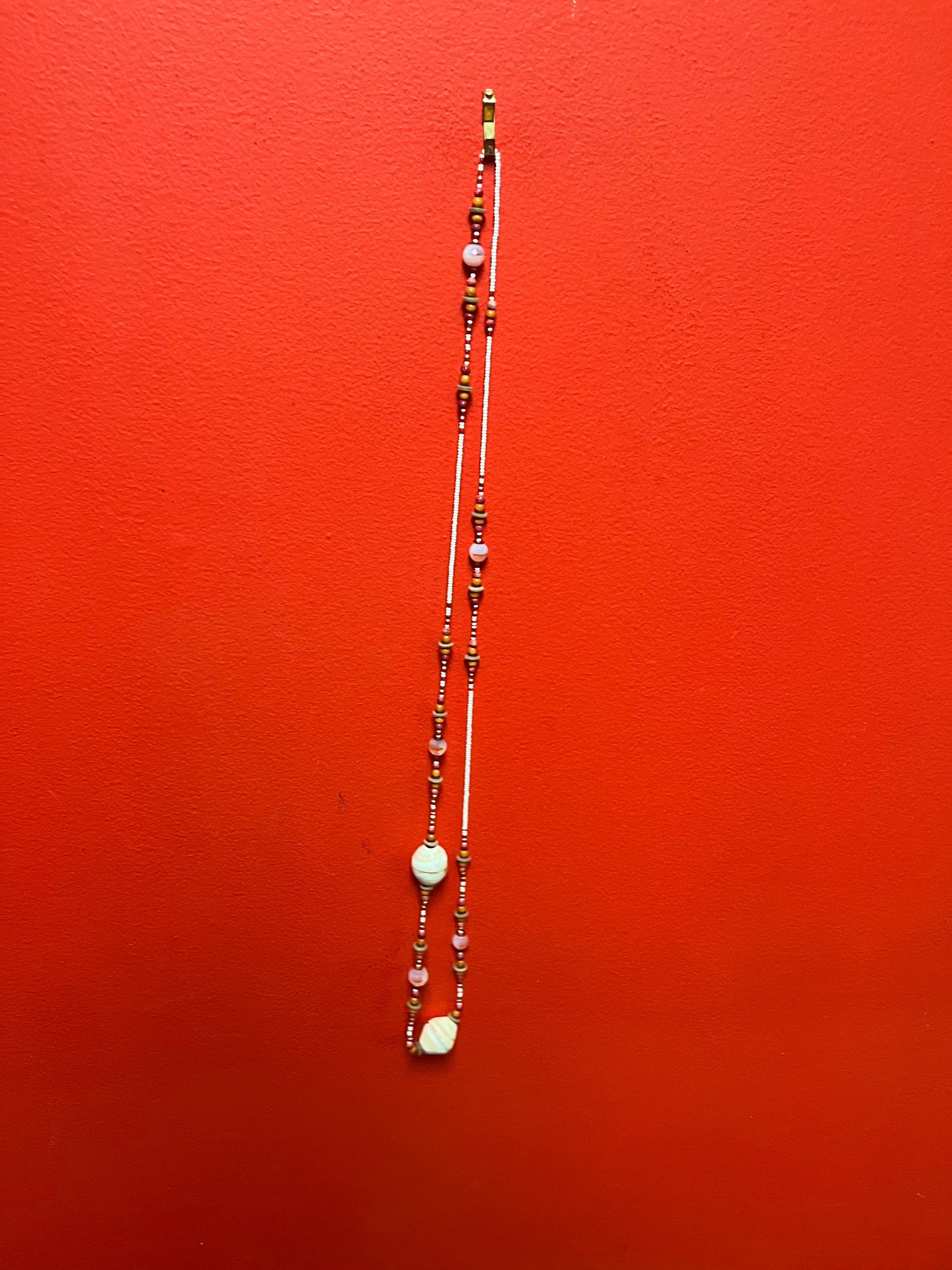 Very cool bead and glass  necklace approximately 35 inches long  no clasp