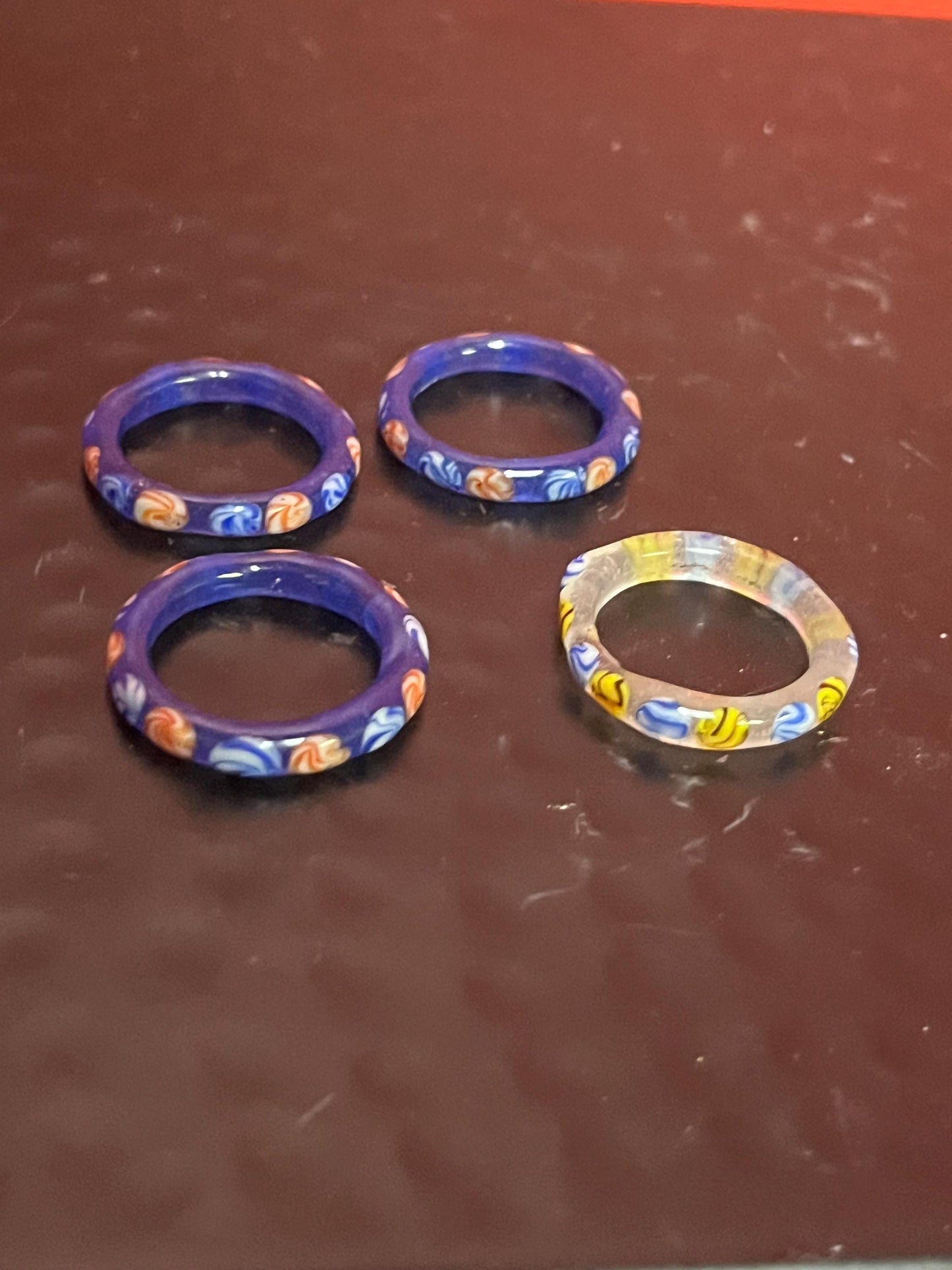 Group of hand blown glass rings  all size 7.5 and perfect gifts  good package deal price