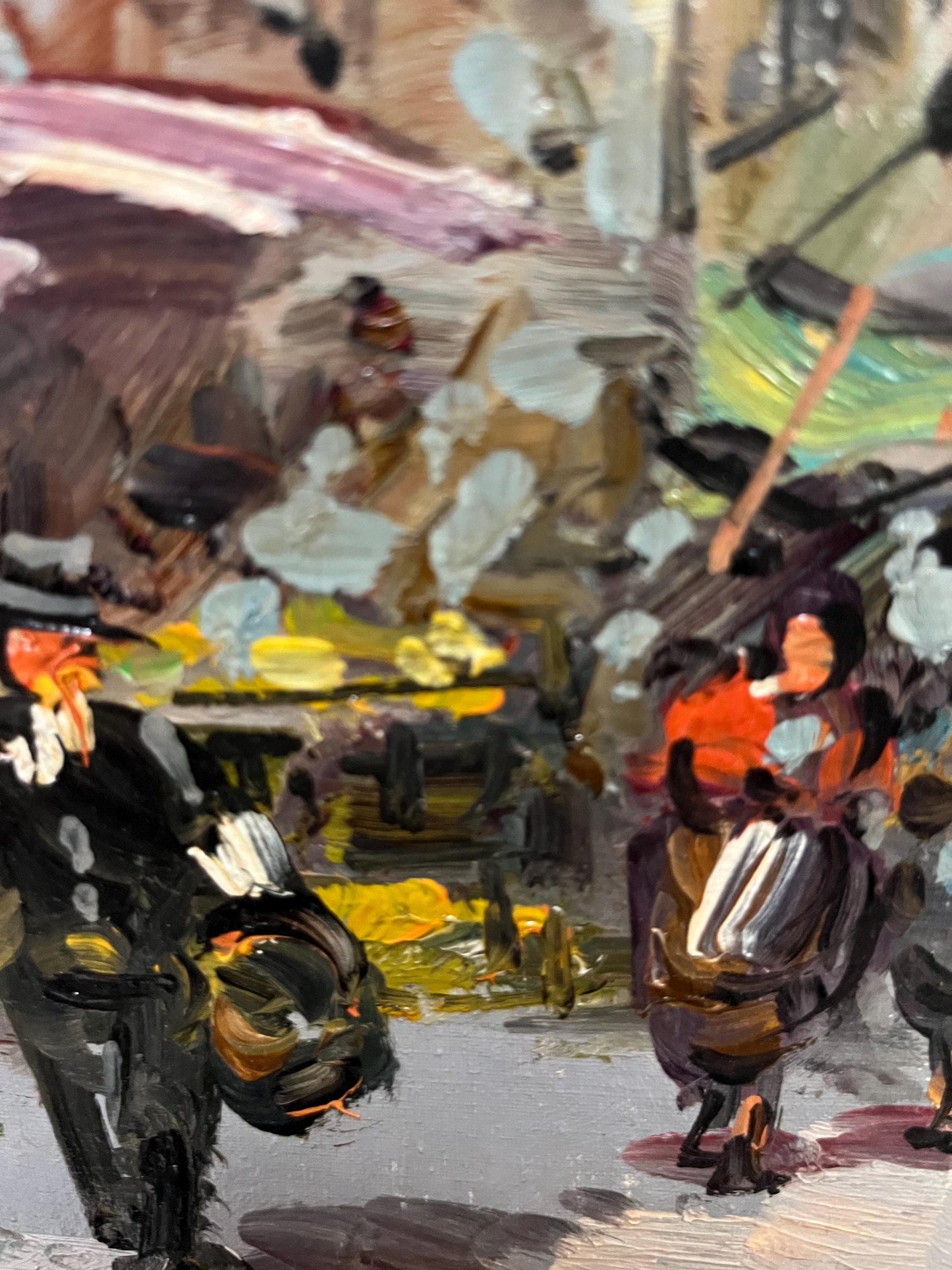 Beautiful 25 x 22 inch European MCM original painting in lovely gilt frame  wonderful imagery  ready to hang