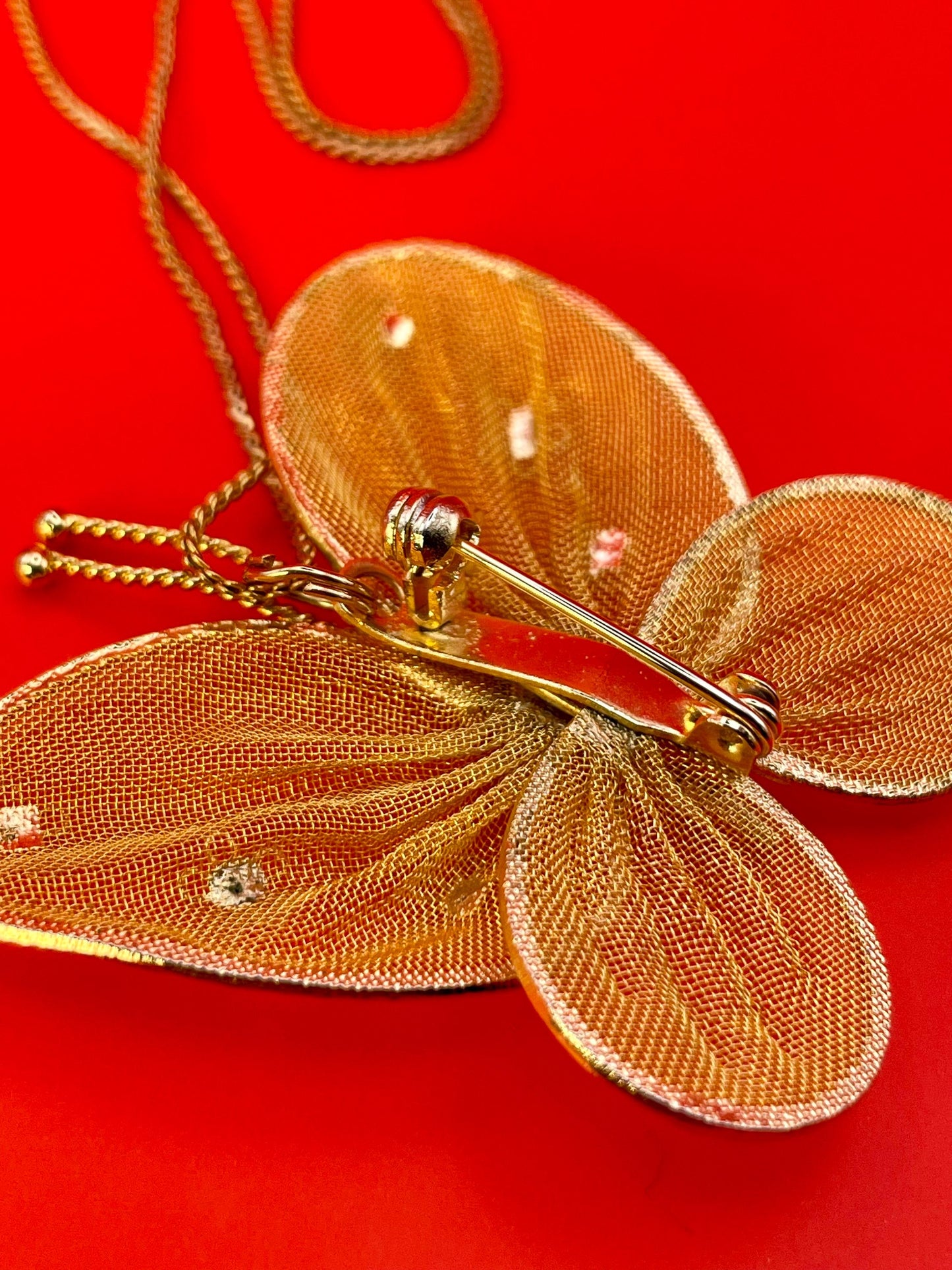 Elegant 9k Gold  filigree Butterfly Necklace Pendant and Chain